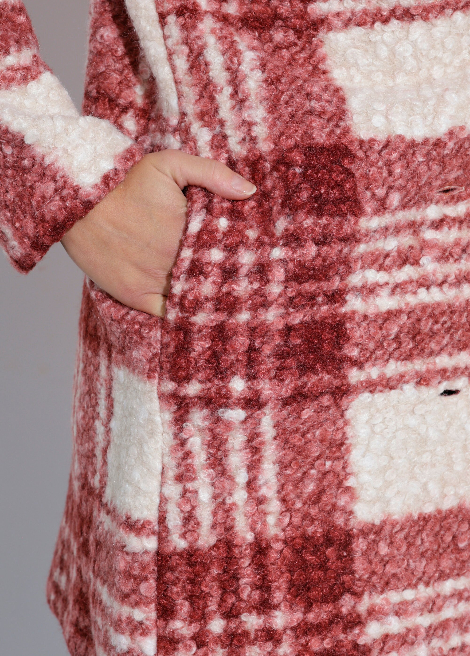 Caban carreaux long façon laine bouclée Femme Orange TM-CABAKRO DE2