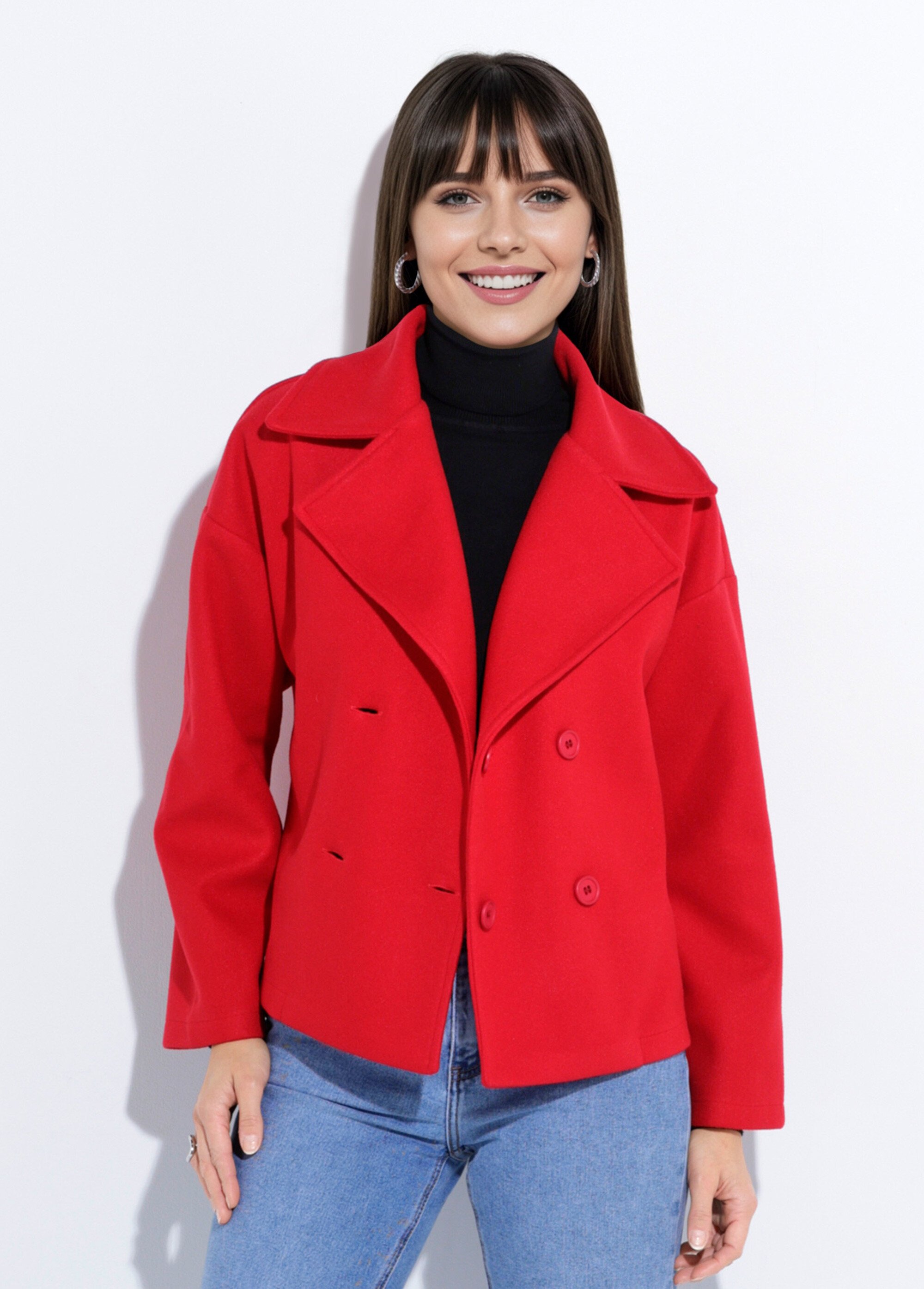 Caban court uni façon drap de laine Femme Rouge TM-CACOURBAN FA1