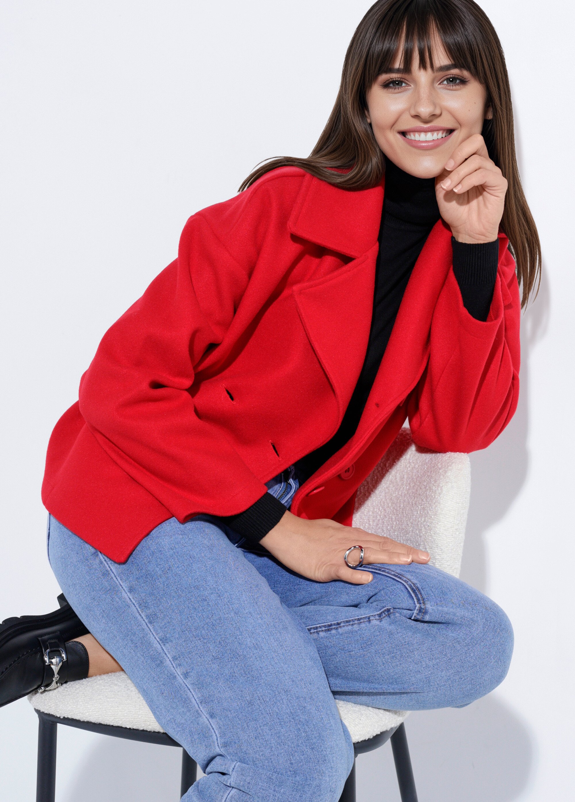 Caban court uni façon drap de laine