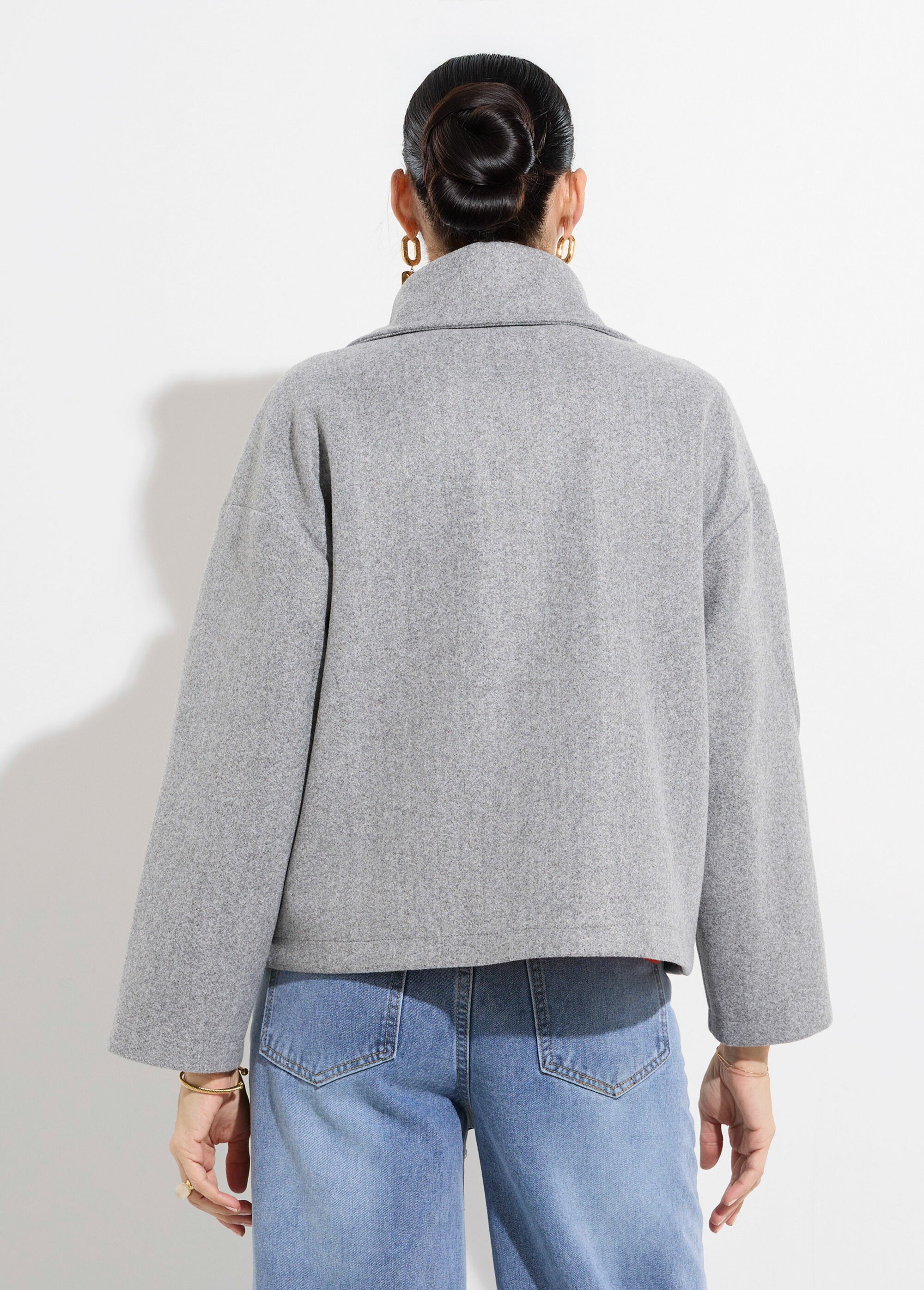 Caban court uni façon drap de laine Femme Gris TM-CACOURBAN DO1