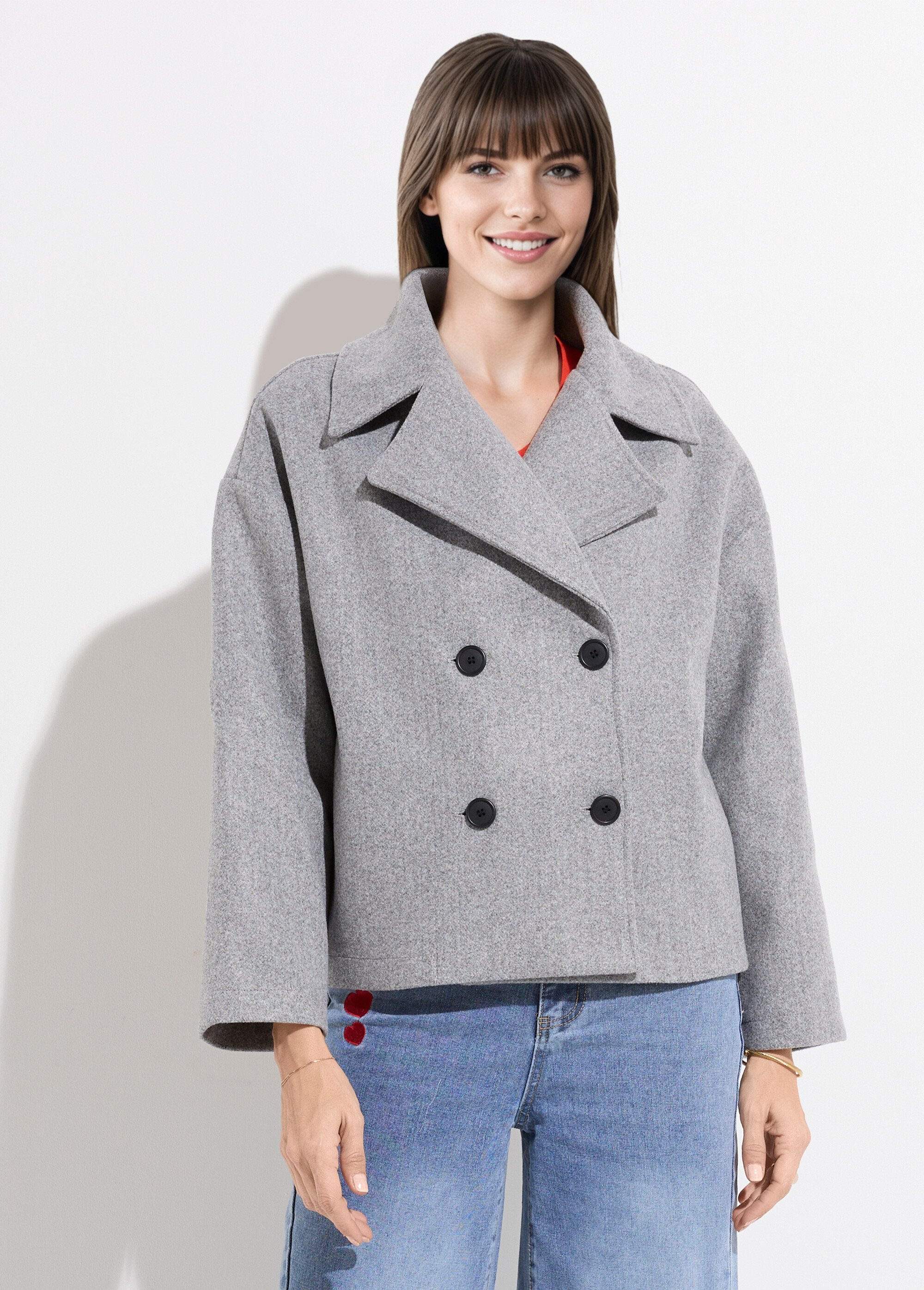 Caban court uni façon drap de laine Femme Gris TM-CACOURBAN FA1