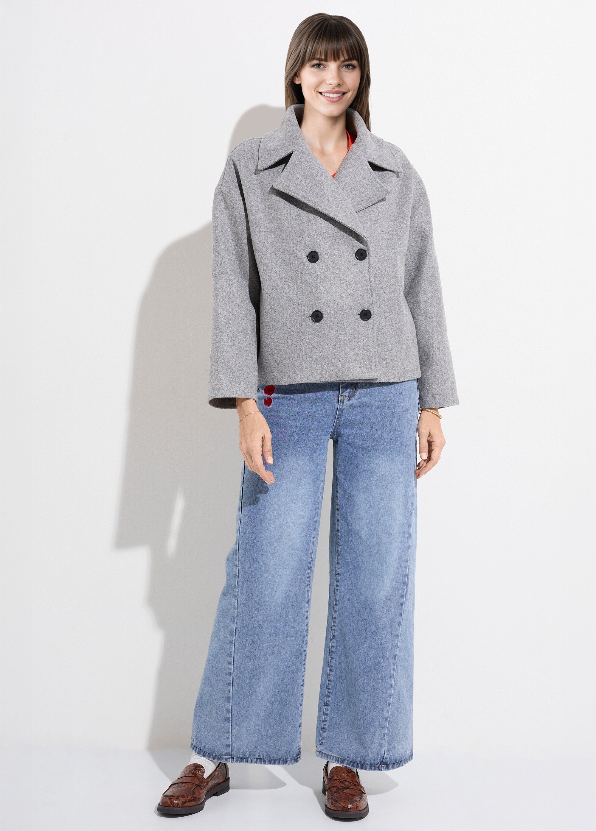 Caban court uni façon drap de laine Femme Gris TM-CACOURBAN SF1