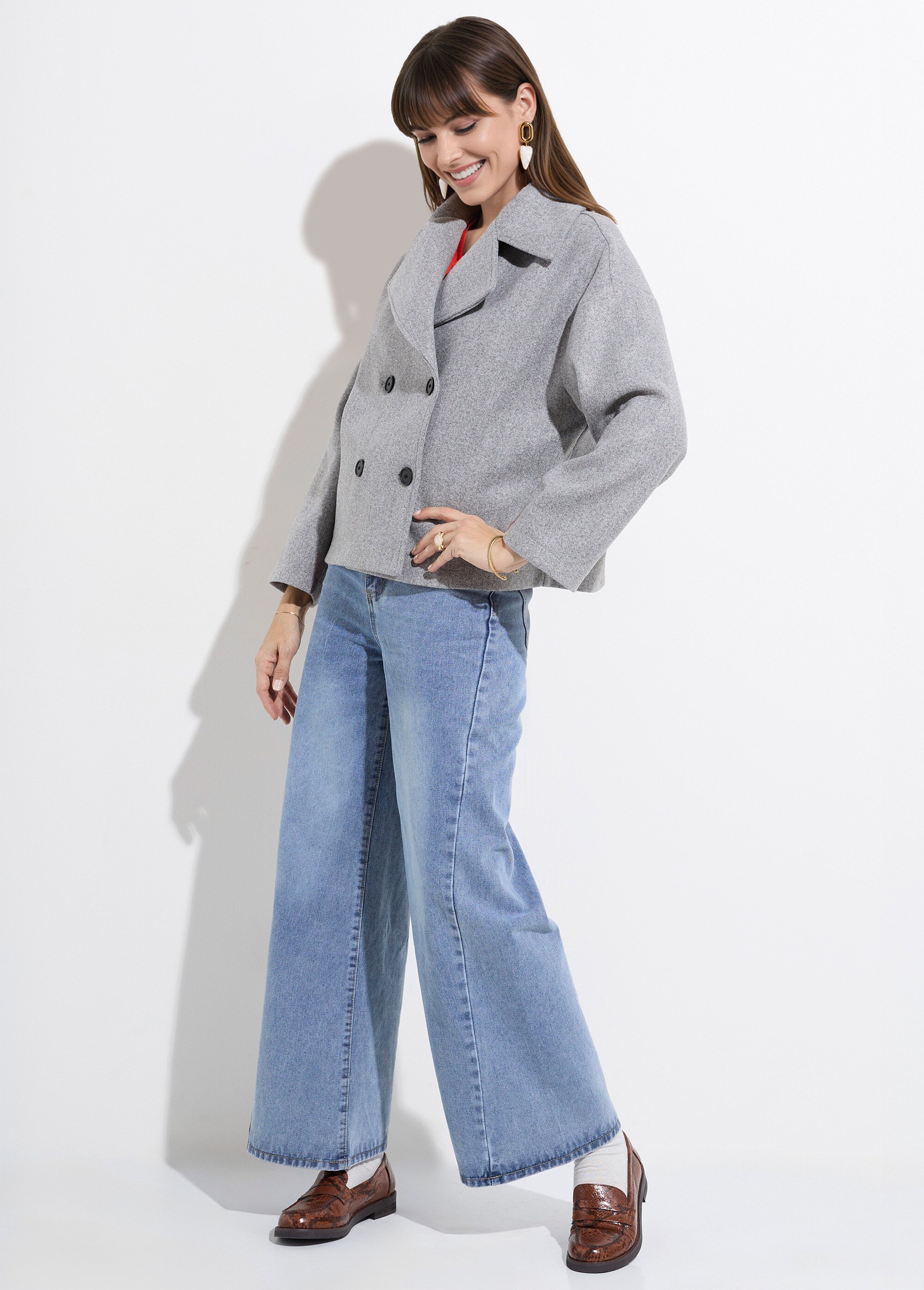 Caban court uni façon drap de laine Femme Gris TM-CACOURBAN SI1