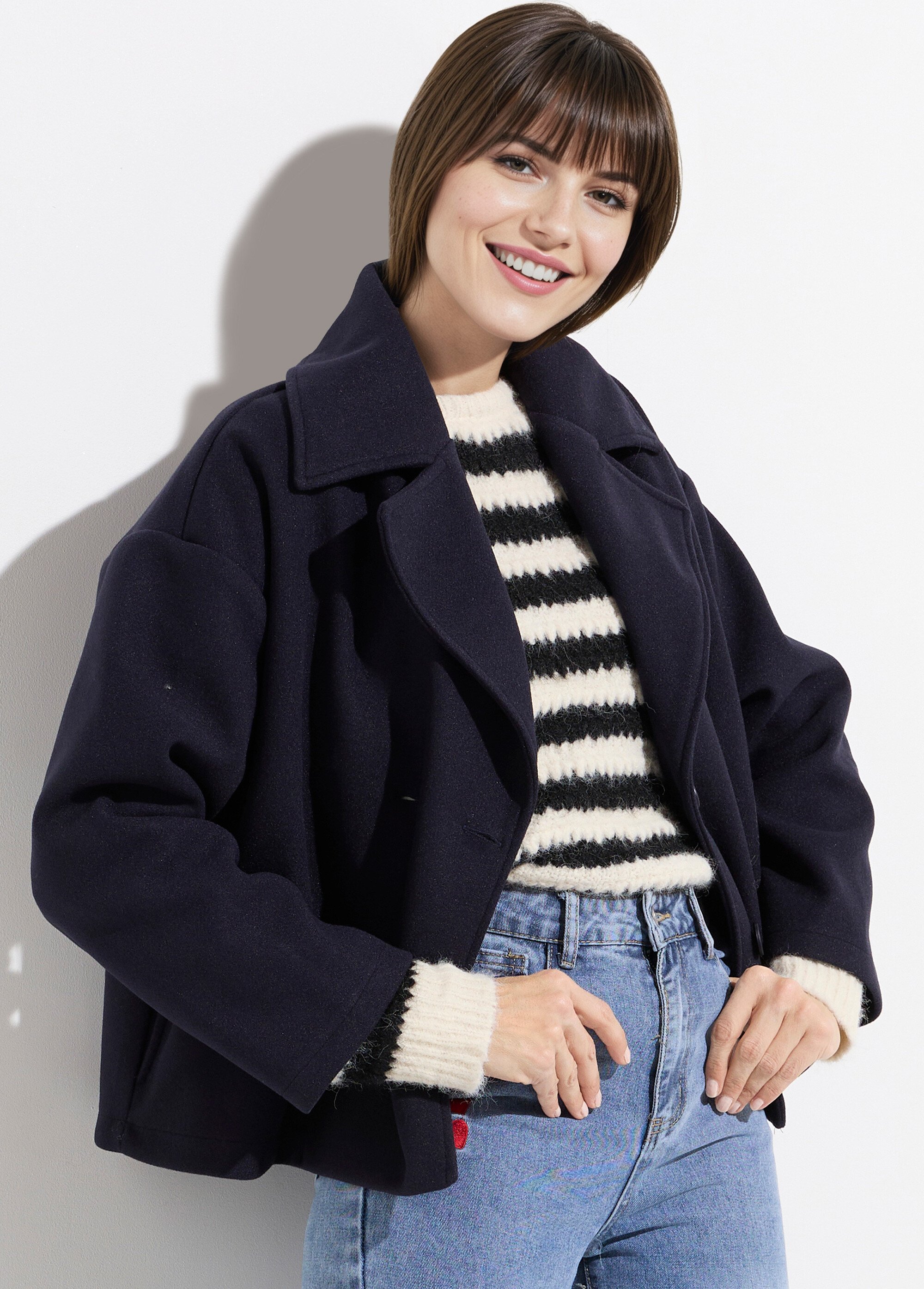 Caban court uni façon drap de laine Femme Bleu TM-CACOURBAN MV1