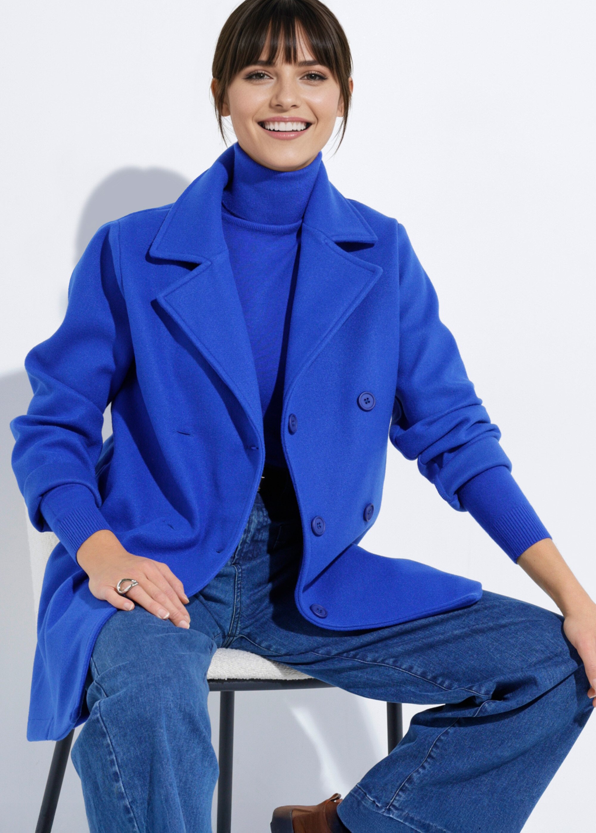 Caban long uni façon drap de laine Femme Bleu TM-CABABAN MV1