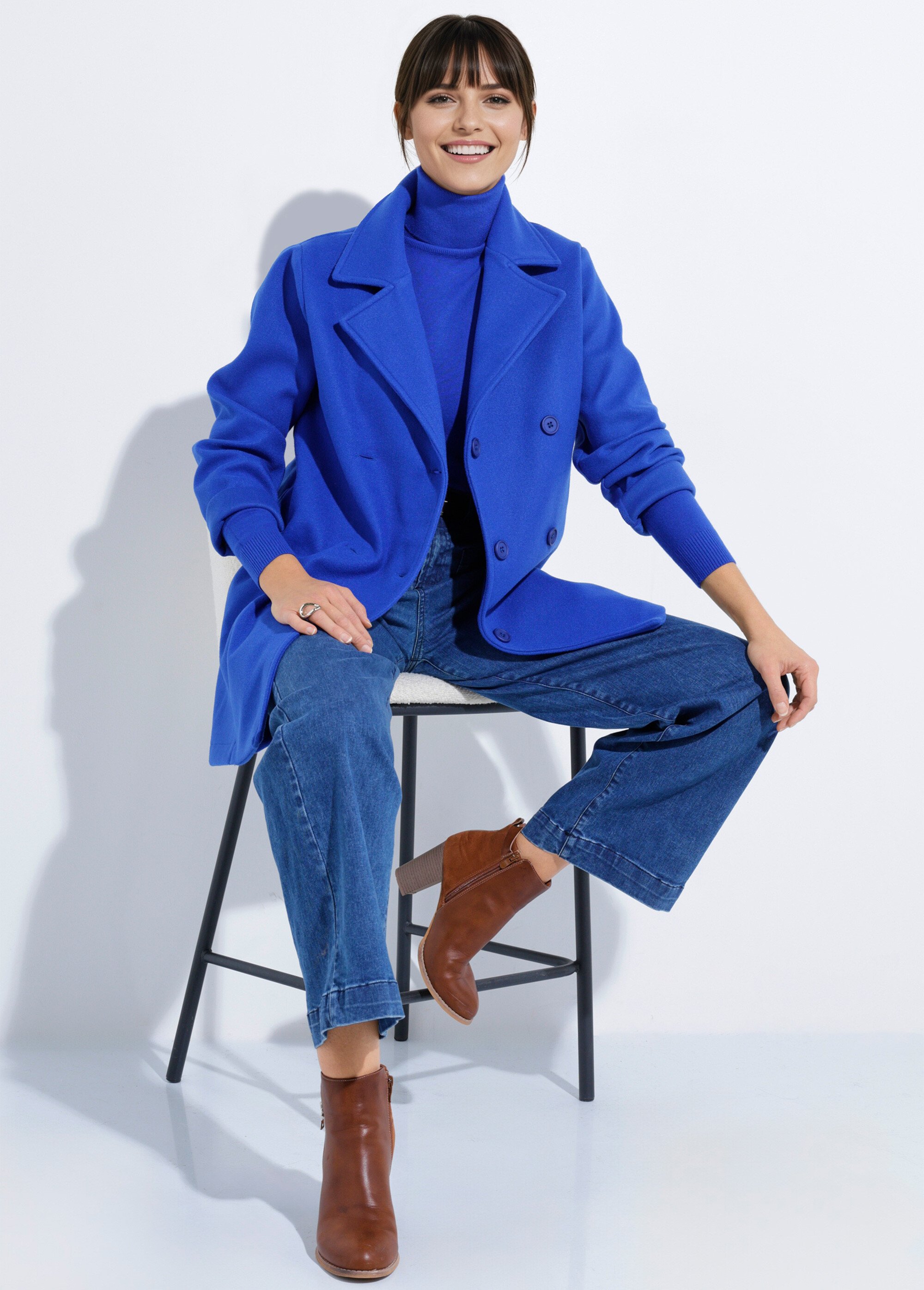 Caban long uni façon drap de laine Femme Bleu TM-CABABAN SI1