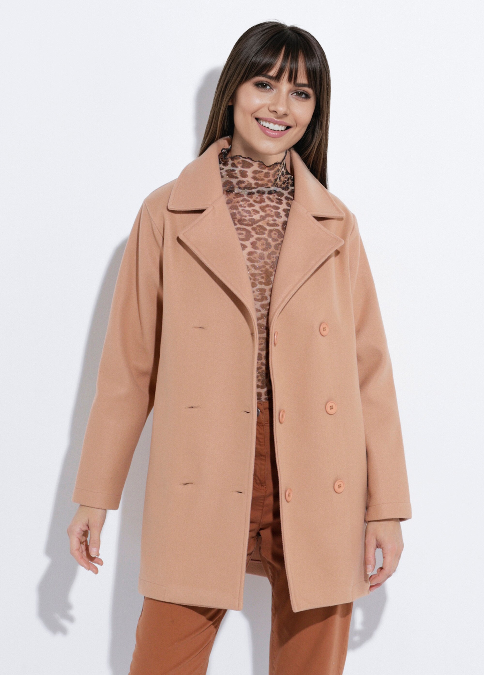 Caban long uni façon drap de laine Femme Marron TM-CABABAN FA1