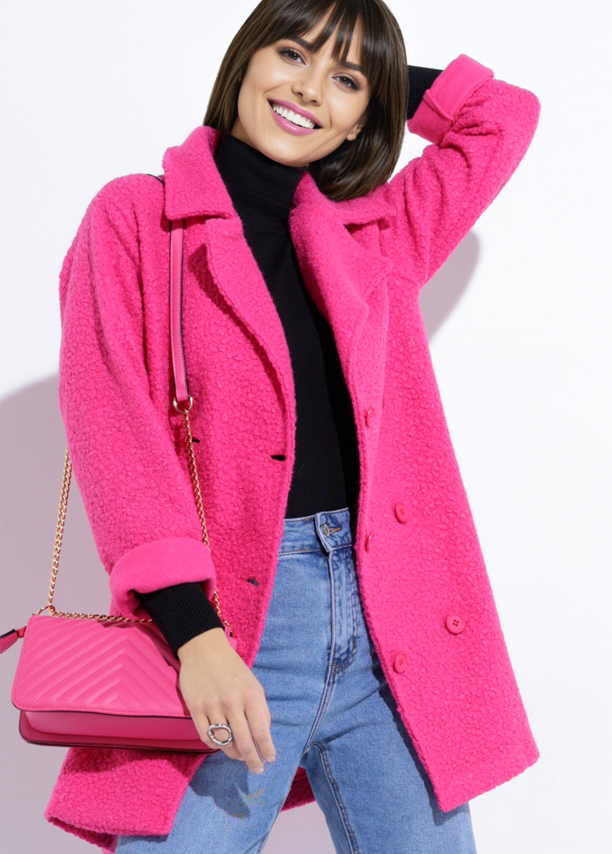 Caban long uni façon laine bouclée