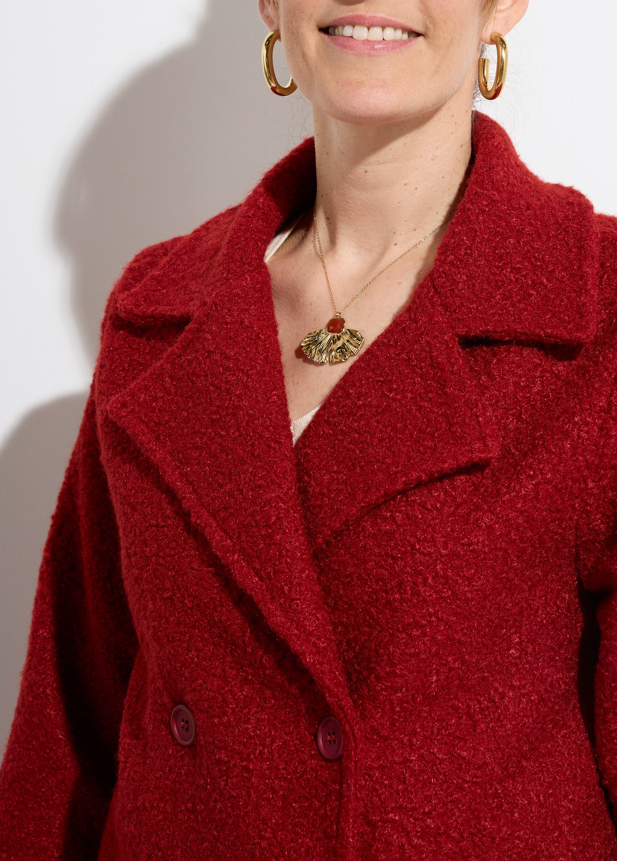 Caban long uni façon laine bouclée