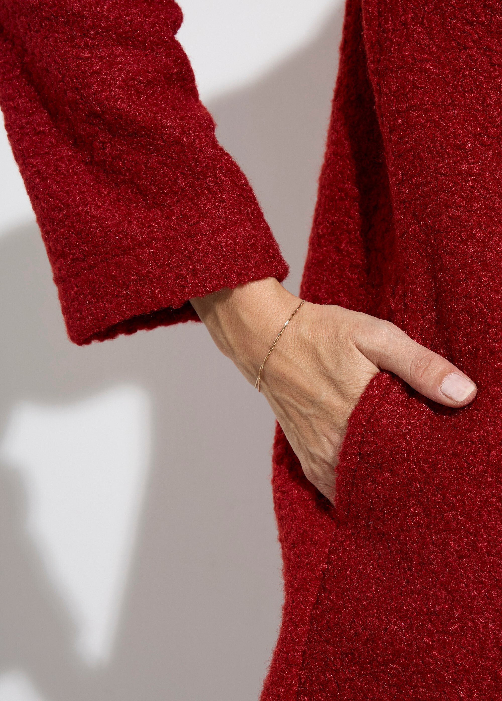 Caban long uni façon laine bouclée Femme Rouge TM-CABABOUC DE2