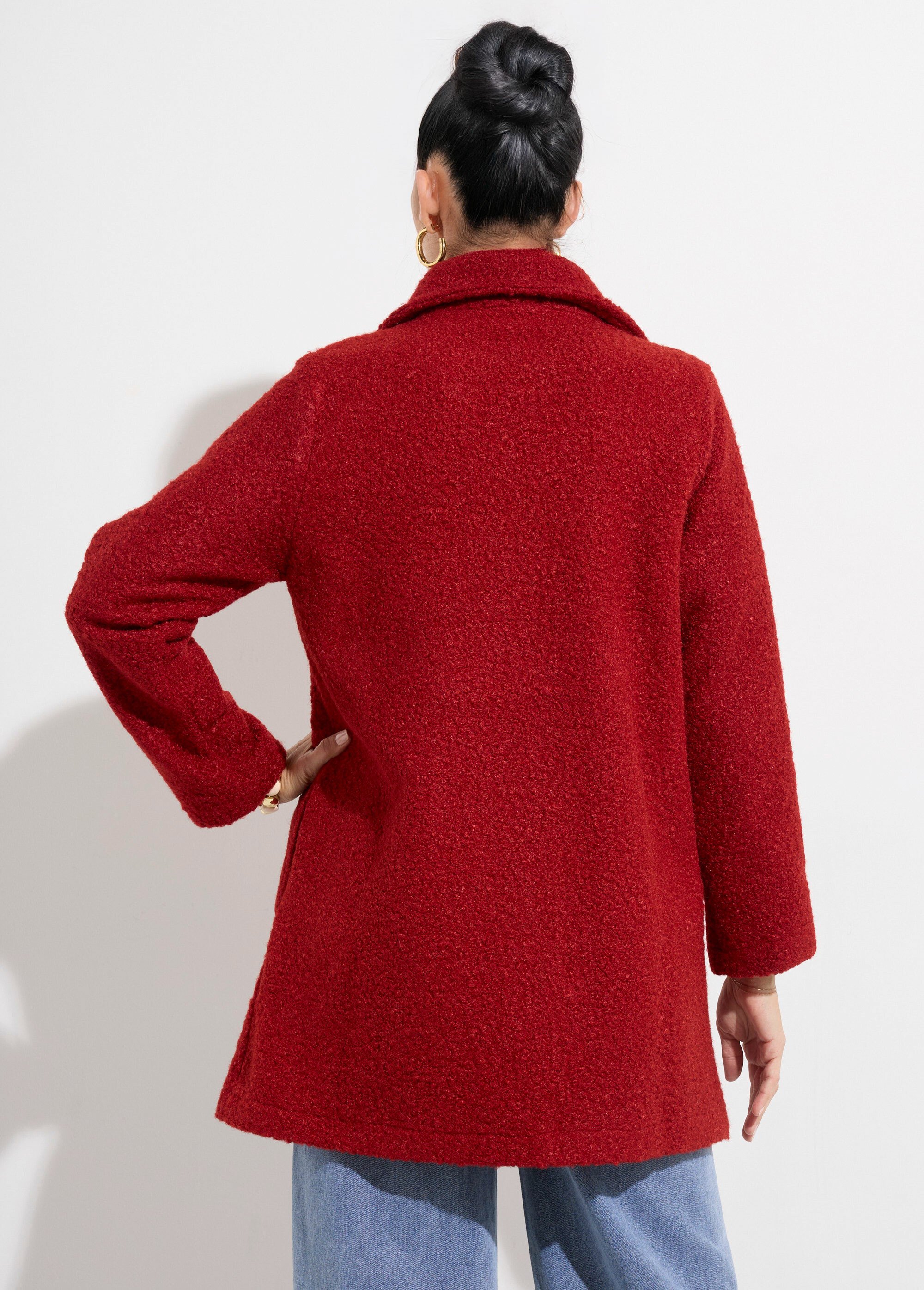 Caban long uni façon laine bouclée