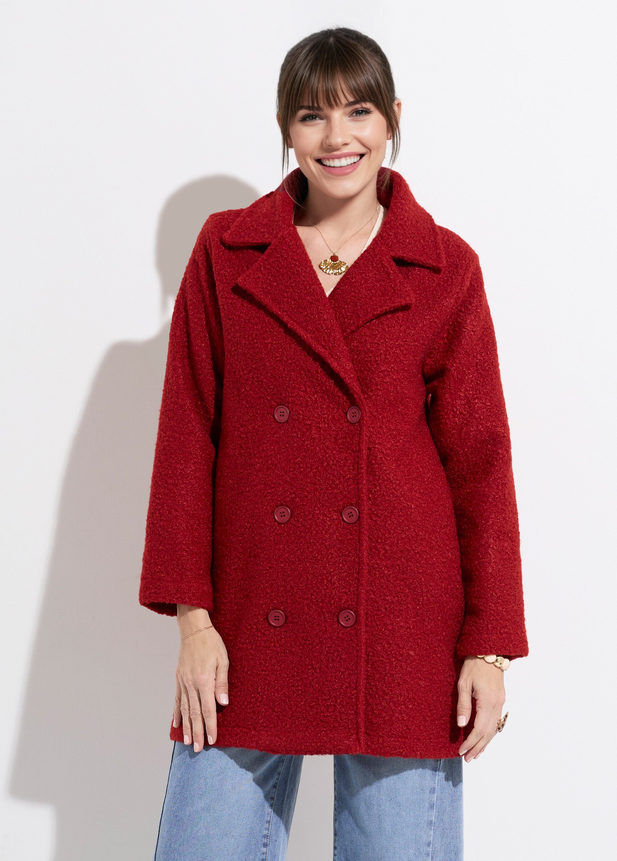 Caban long uni façon laine bouclée Femme Rouge TM-CABABOUC FA1