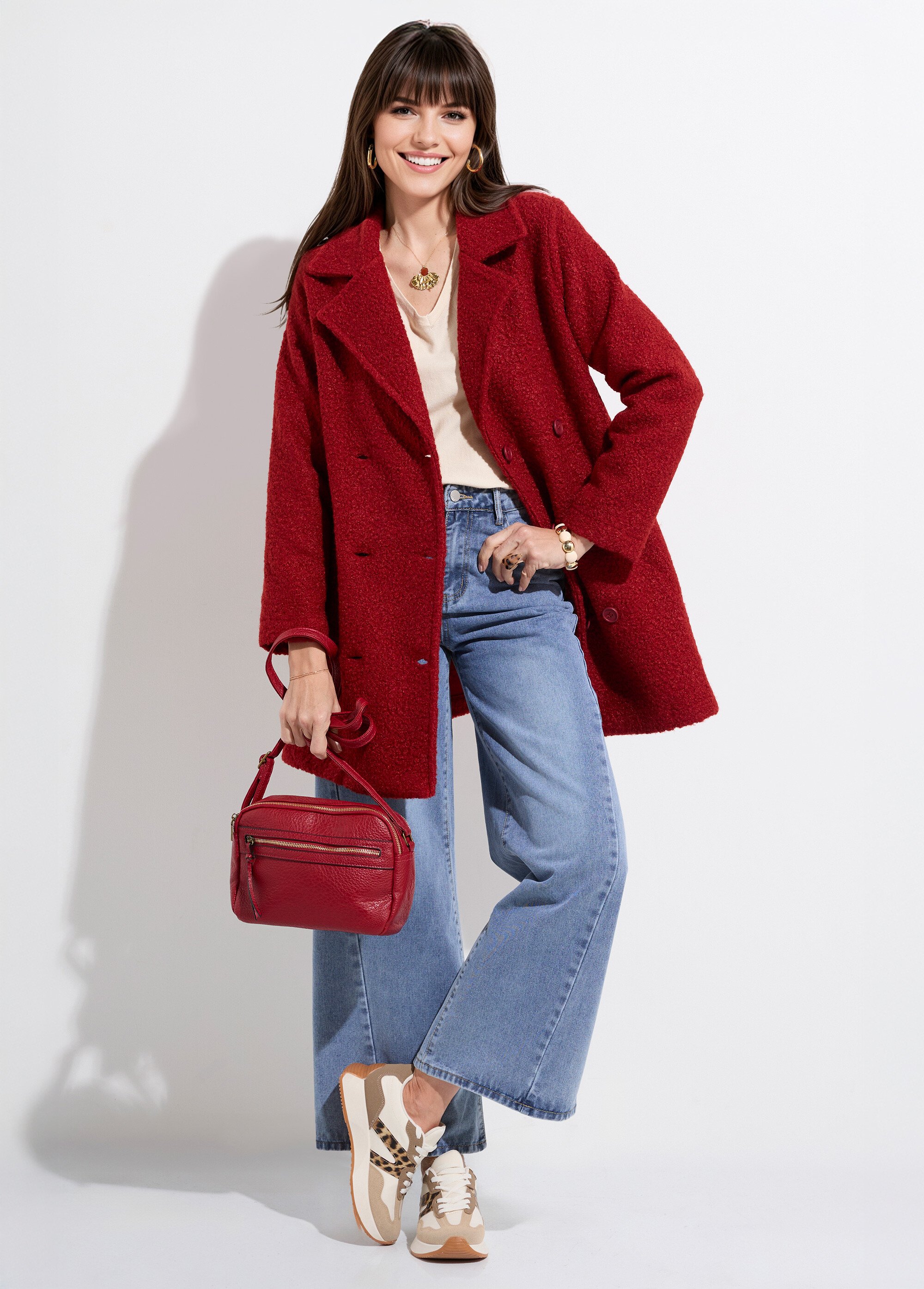 Caban long uni façon laine bouclée Femme Rouge TM-CABABOUC SI1