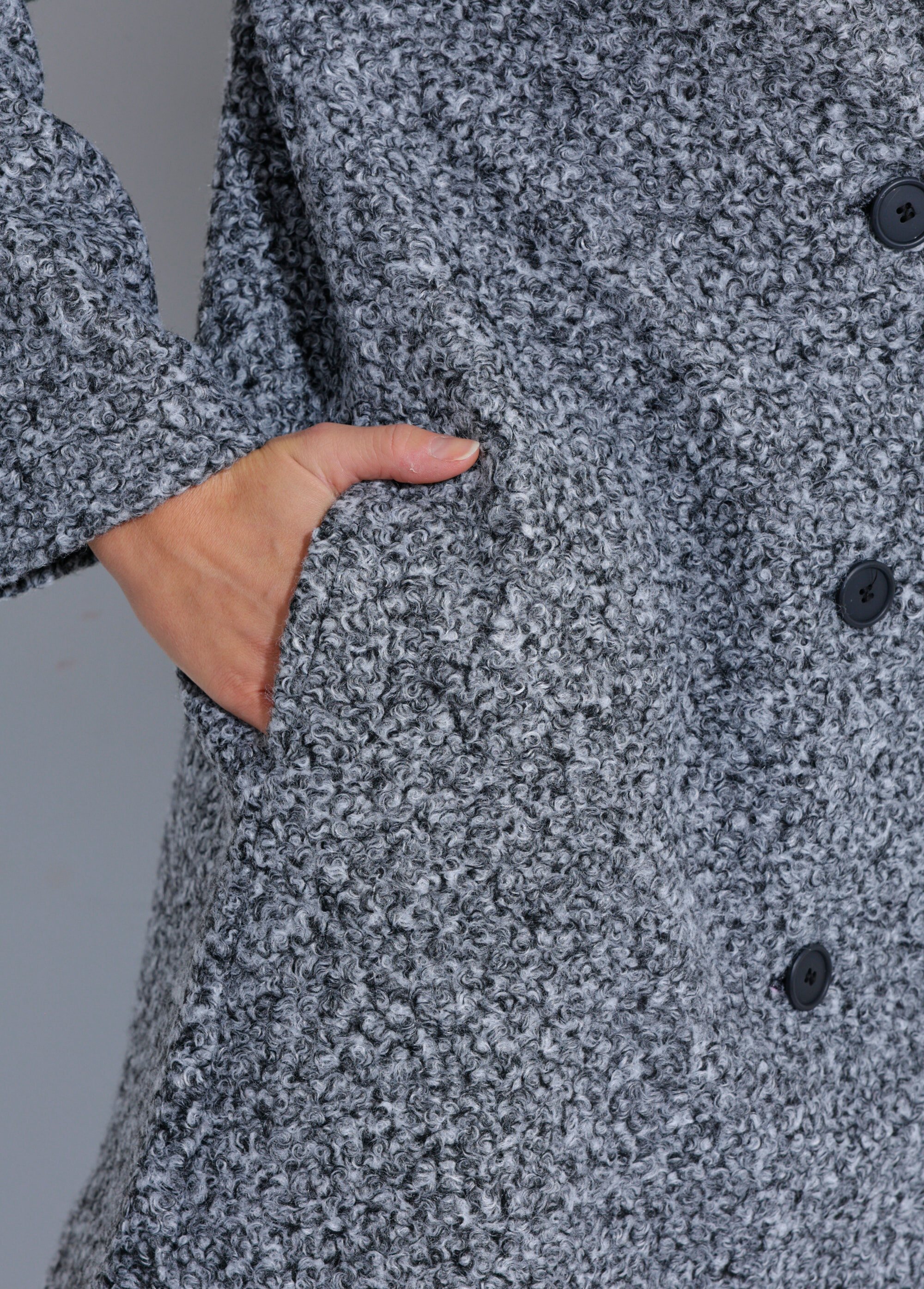 Caban long uni façon laine bouclée Femme Gris TM-CABABOUC DE2