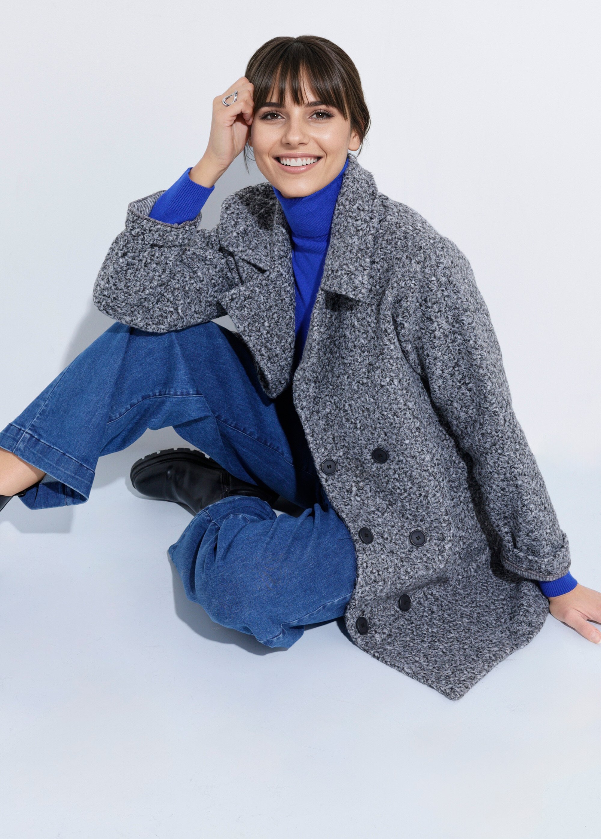 Caban long uni façon laine bouclée