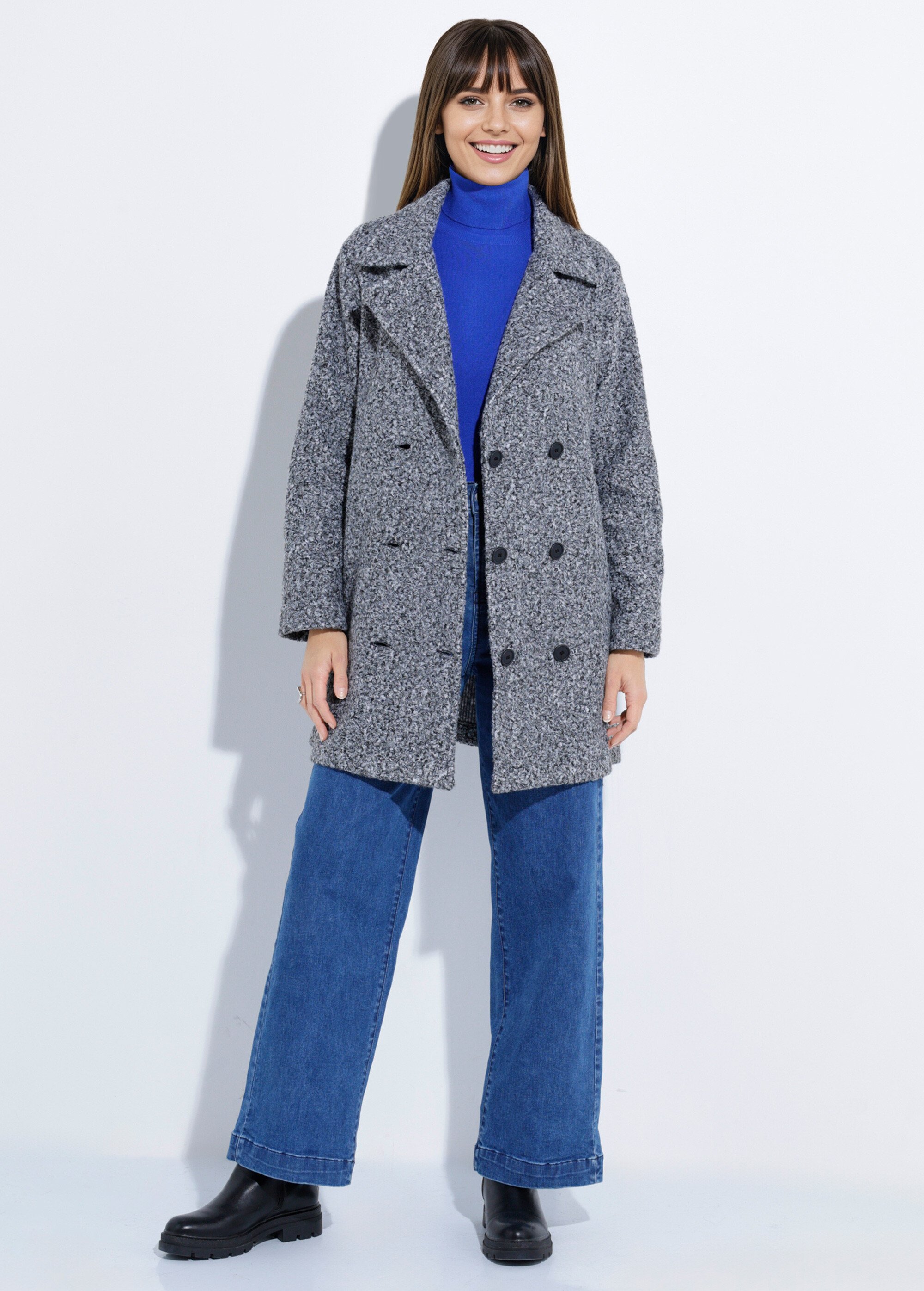 Caban long uni façon laine bouclée Femme Gris TM-CABABOUC SF1