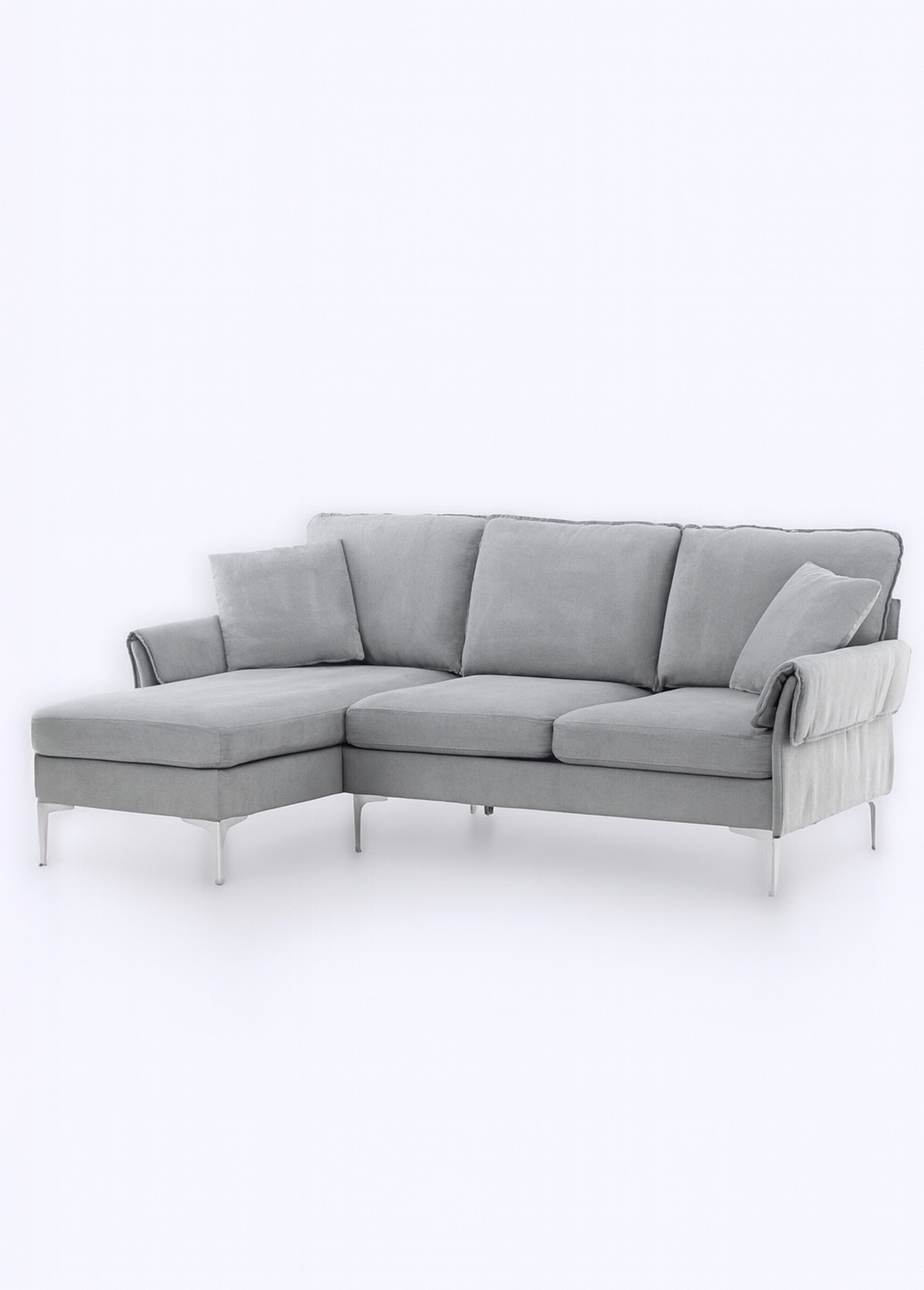 Canapé d'angle en velours et pieds métal GRIS VEN-30083-165 FA1