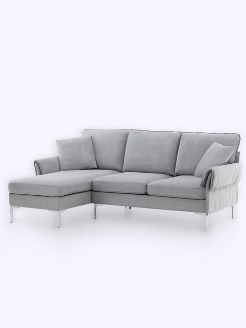 Canapé d'angle en velours et pieds métal GRIS VEN-30083-165 FA1