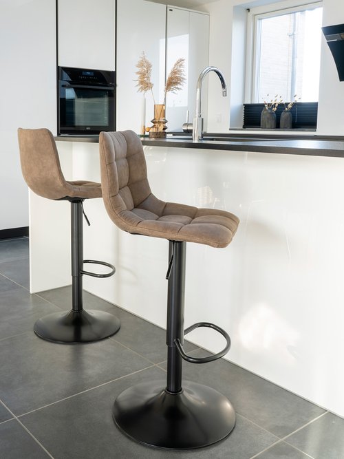 Chaise de bar matelassée microfibre 1M MARRON HN-1001300 SI1