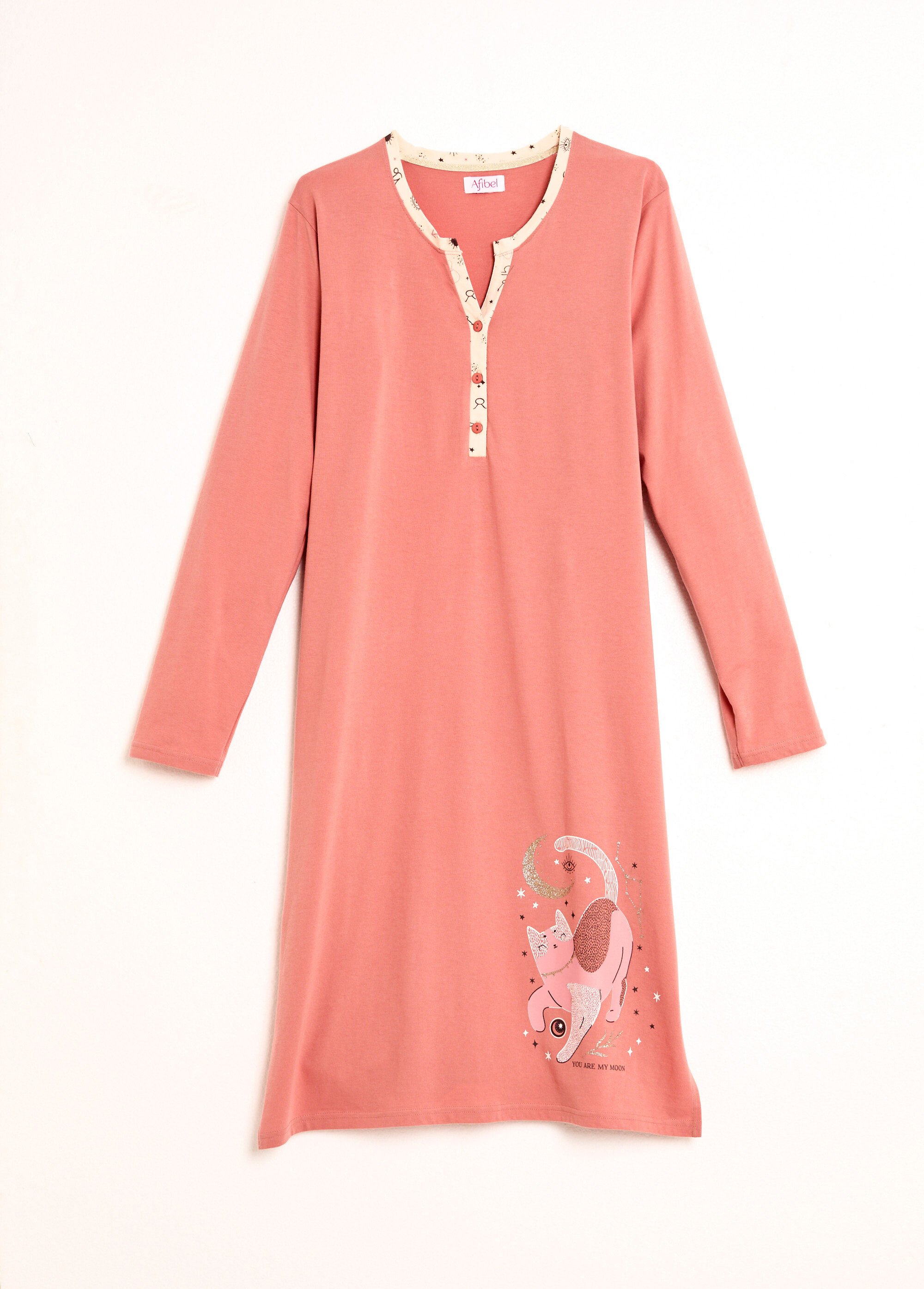 Chemise de nuit liquette mi-longue boutonnée coton Femme Orange SPRAY AP1