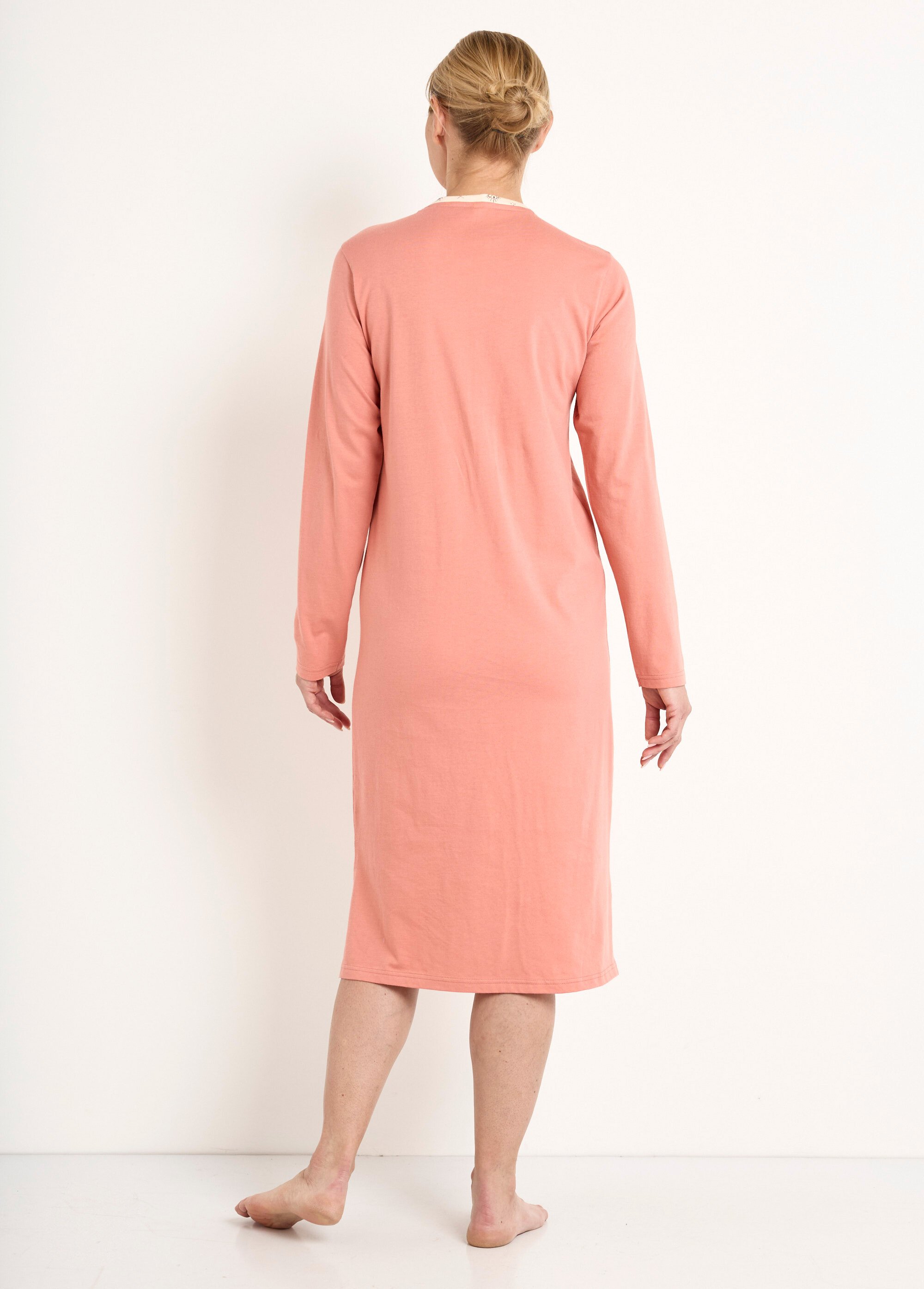 Chemise de nuit liquette mi-longue boutonnée coton Femme Orange SPRAY DO1