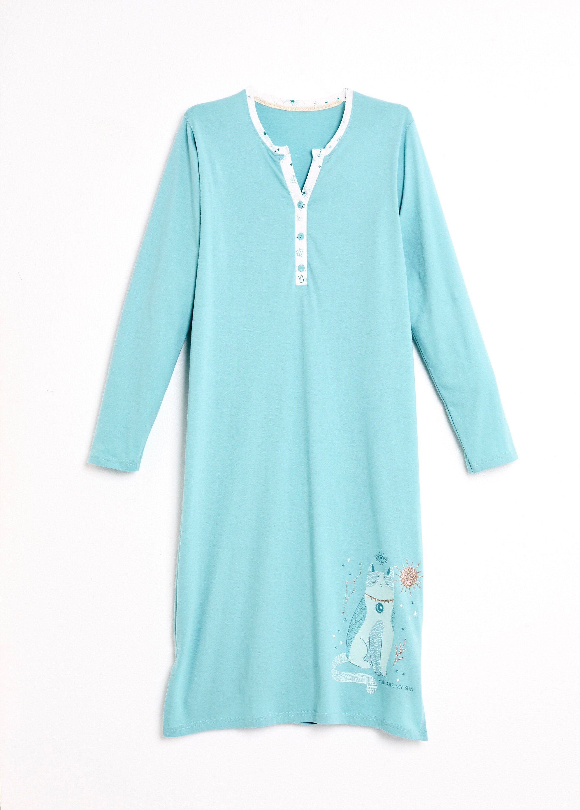 Chemise de nuit liquette mi-longue boutonnée coton Femme Vert SPRAY AP1