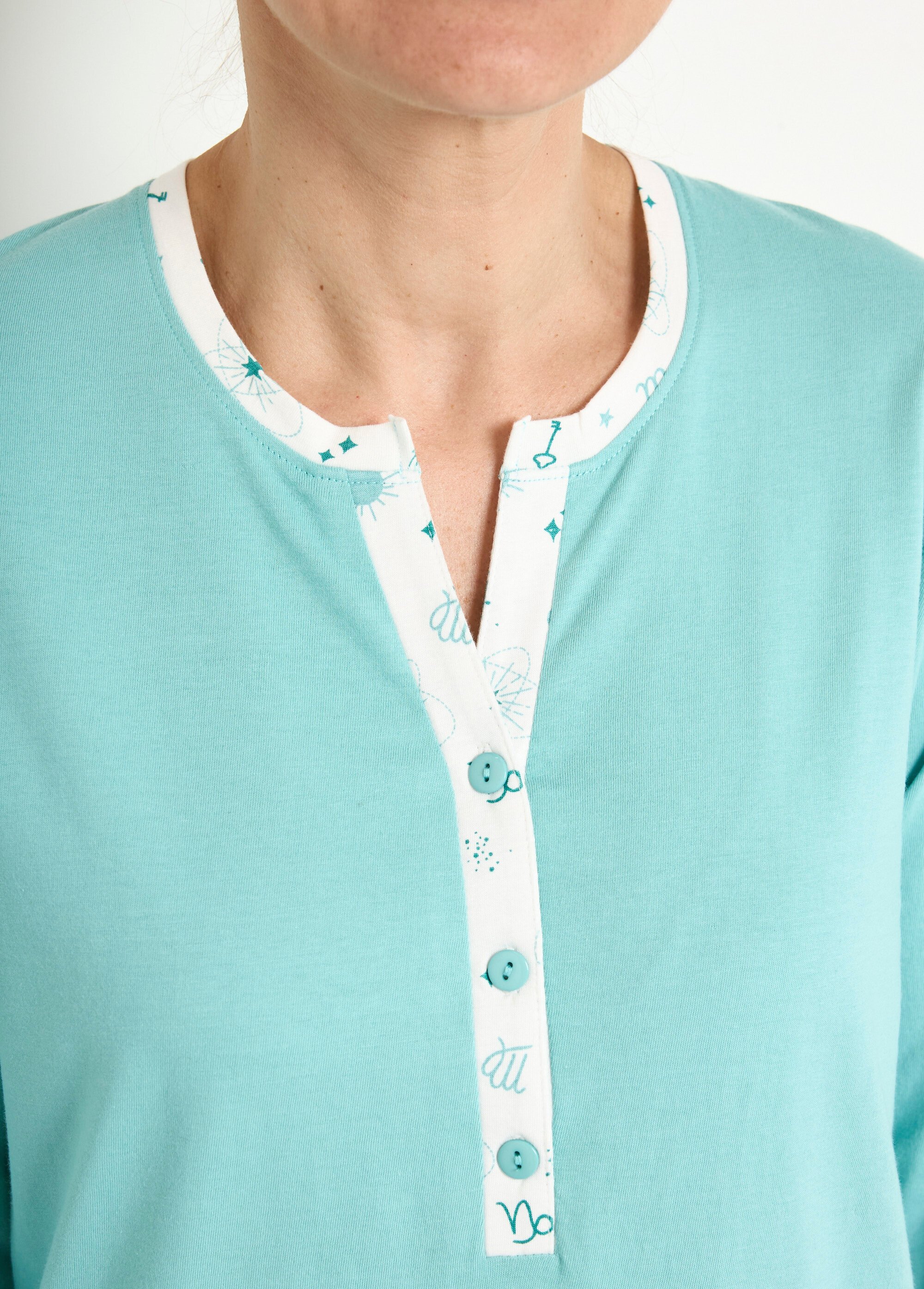 Chemise de nuit liquette mi-longue boutonnée coton Femme Vert SPRAY DE1