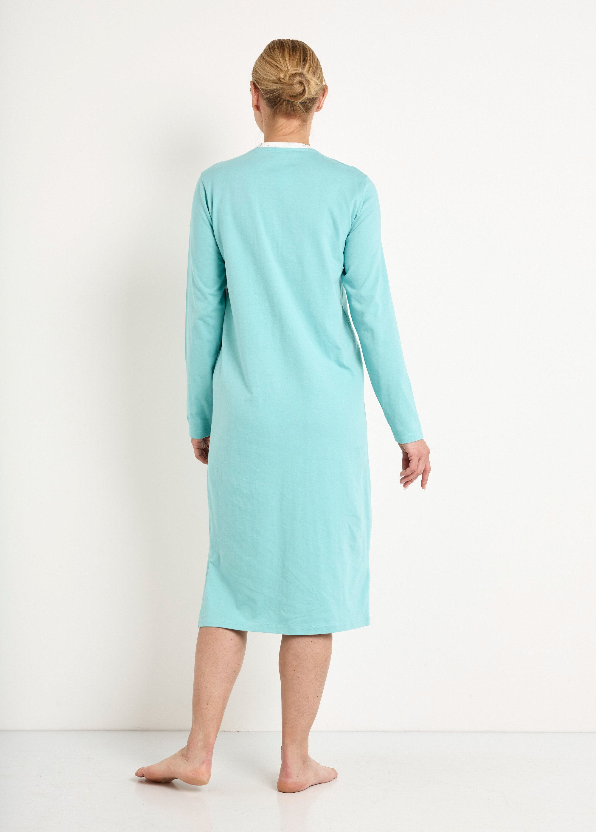 Chemise de nuit liquette mi-longue boutonnée coton Femme Vert SPRAY DO1