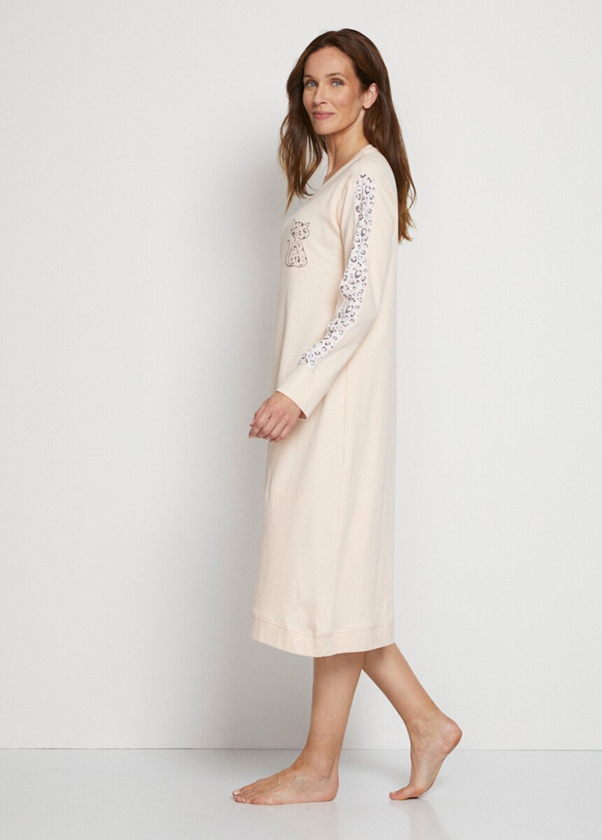Chemise de nuit mi-longue manches longues Femme Rose SAUVAGE DR1