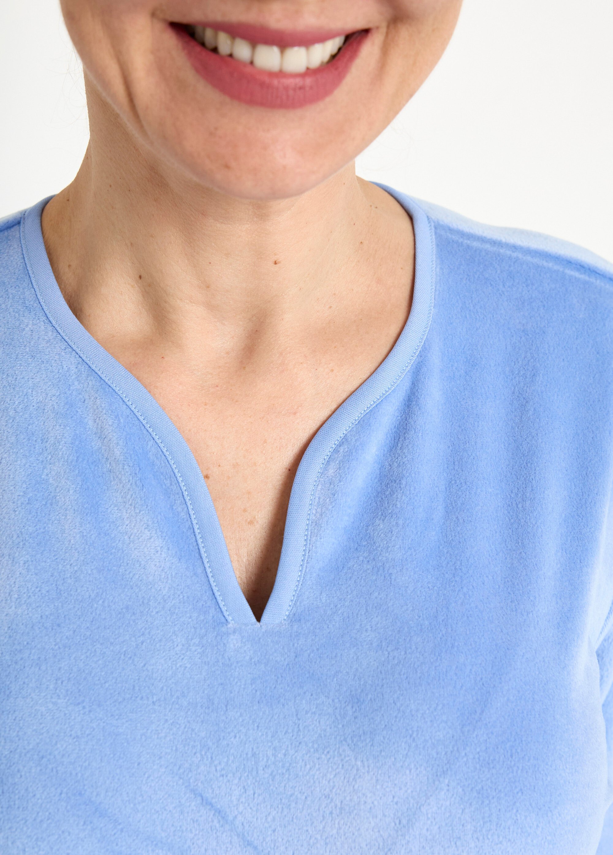 Chemise de nuit polaire mi-longue brodée Femme Bleu SAMEDI DE1