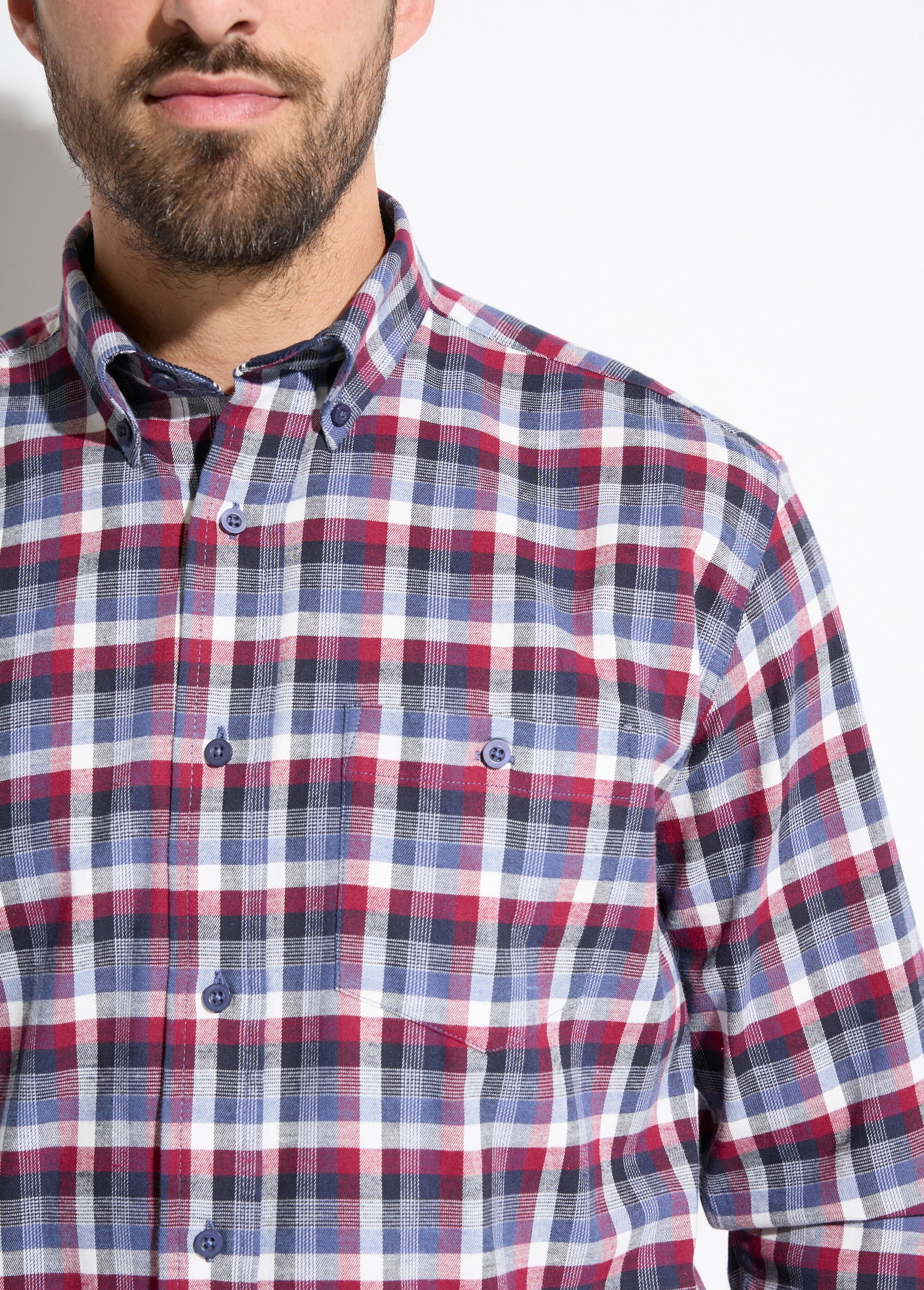 Chemise flanelle extensible carreaux manches longues Homme Rouge FORRY DE1
