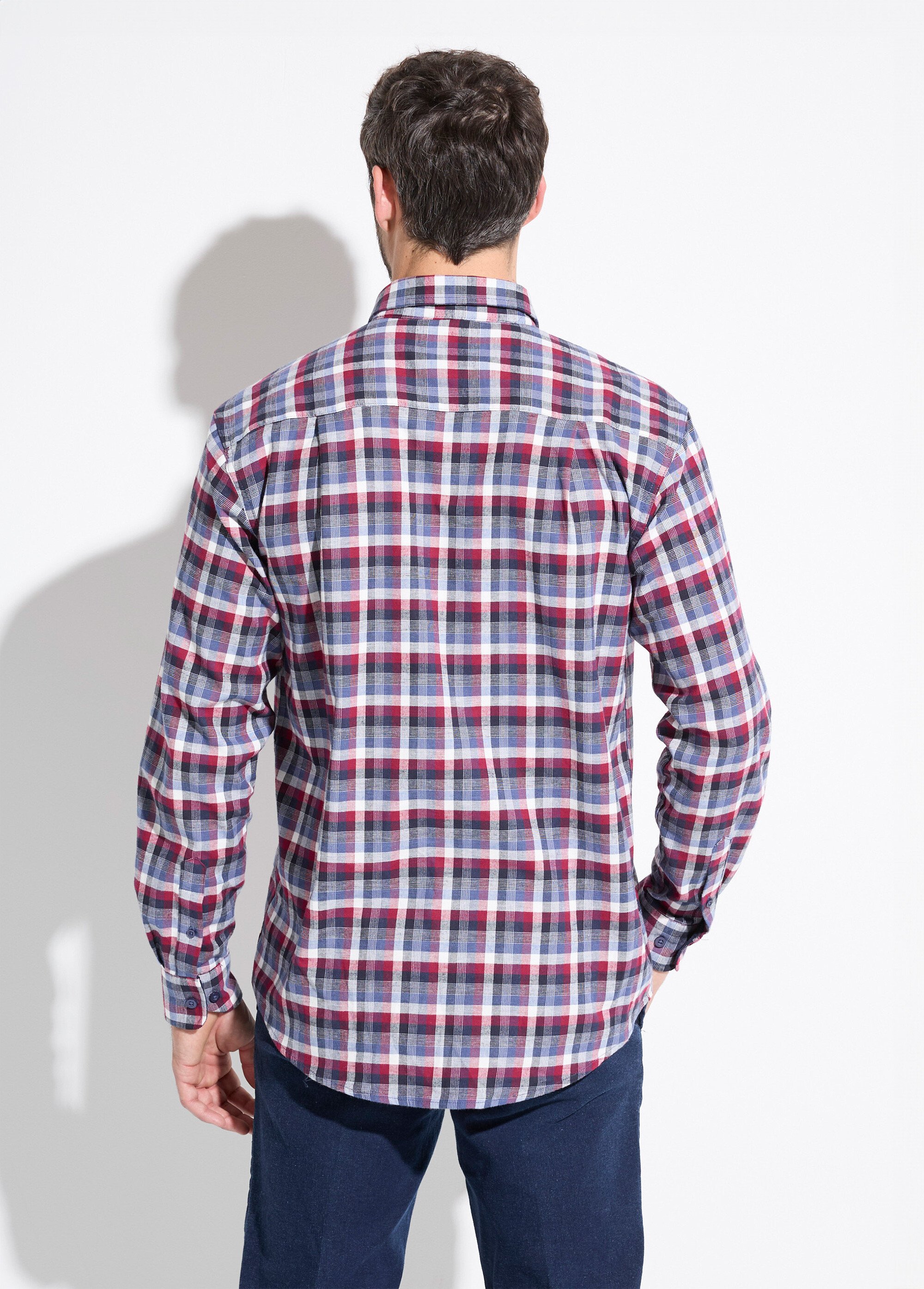 Chemise flanelle extensible carreaux manches longues Homme Rouge FORRY DO2