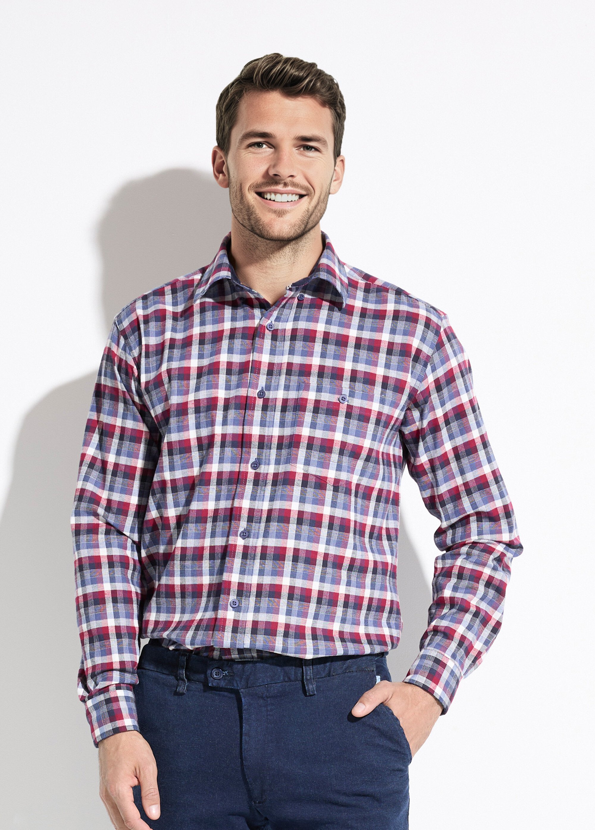 Chemise flanelle extensible carreaux manches longues Homme Rouge FORRY FA1