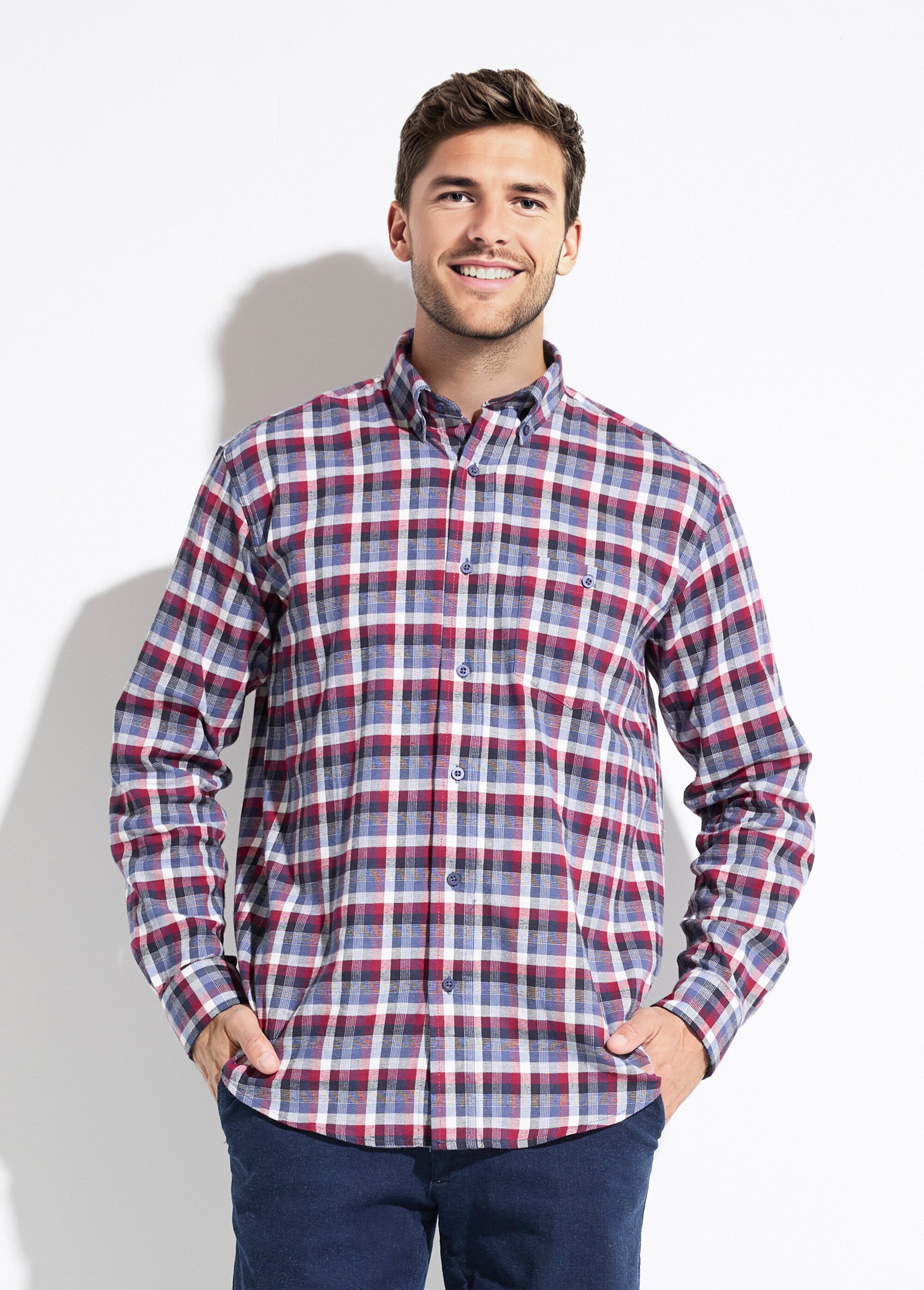 Chemise flanelle extensible carreaux manches longues Homme Rouge FORRY FA2