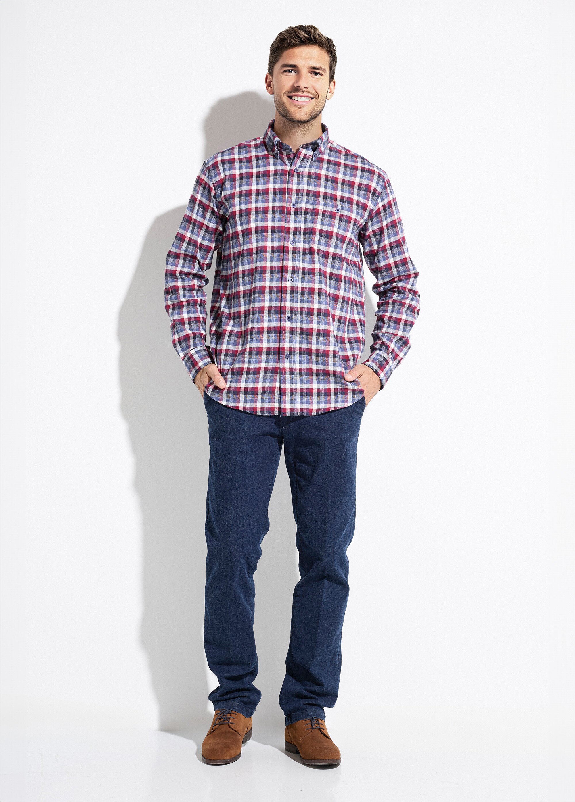 Chemise flanelle extensible carreaux manches longues Homme Rouge FORRY SF2