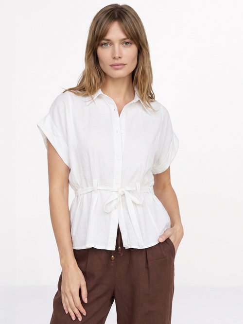Chemisier avec taille resserrée par lien Femme Blanc JB-B6213 FA1