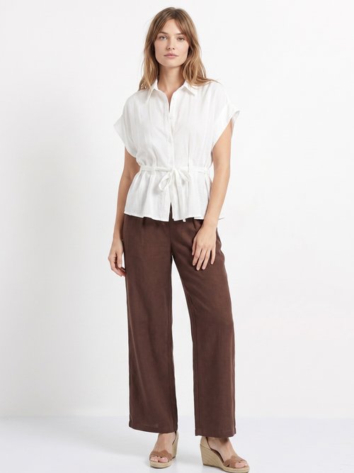 Chemisier avec taille resserrée par lien Femme Blanc JB-B6213 SI1