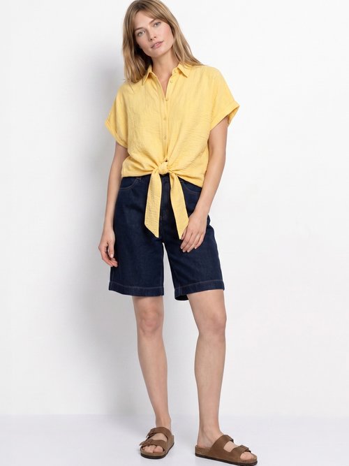 Chemisier chiné avec lin, nœud fantaisie Femme Jaune JB-B6193 SI1