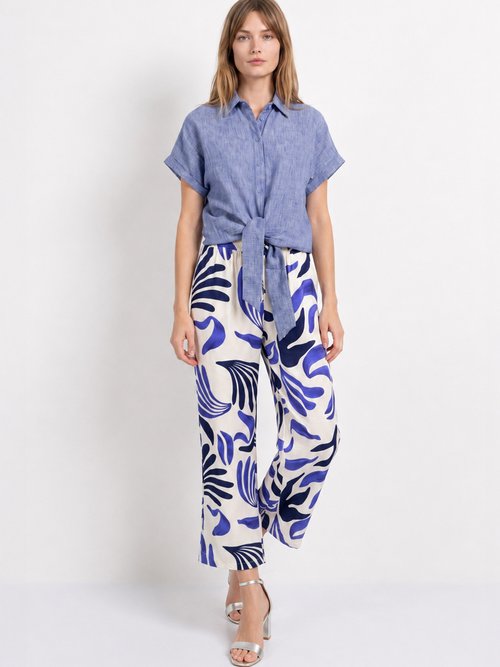 Chemisier chiné avec lin, nœud fantaisie Femme Bleu JB-B6193 SI1