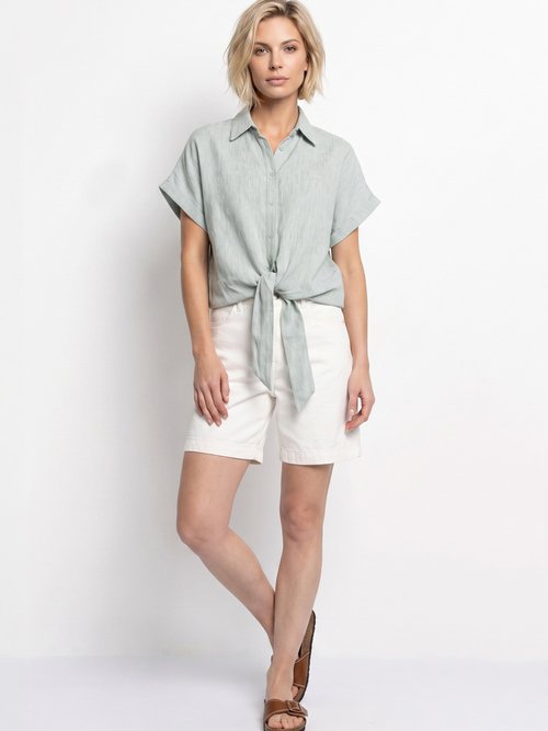 Chemisier chiné avec lin, nœud fantaisie Femme Vert JB-B6193 SI1