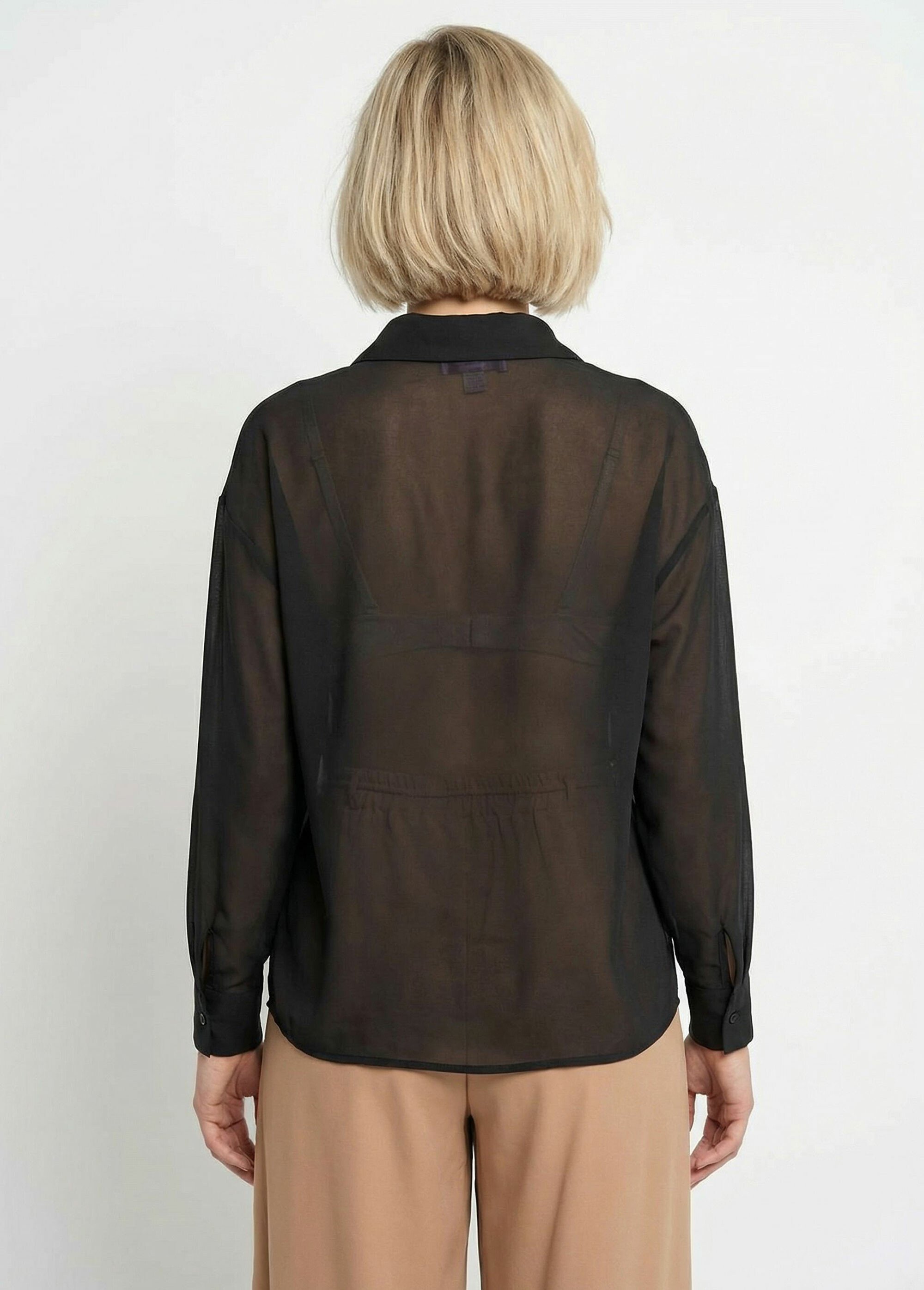 Chemisier vaporeux voile manches longues Femme Noir TM-CHERSA DO1