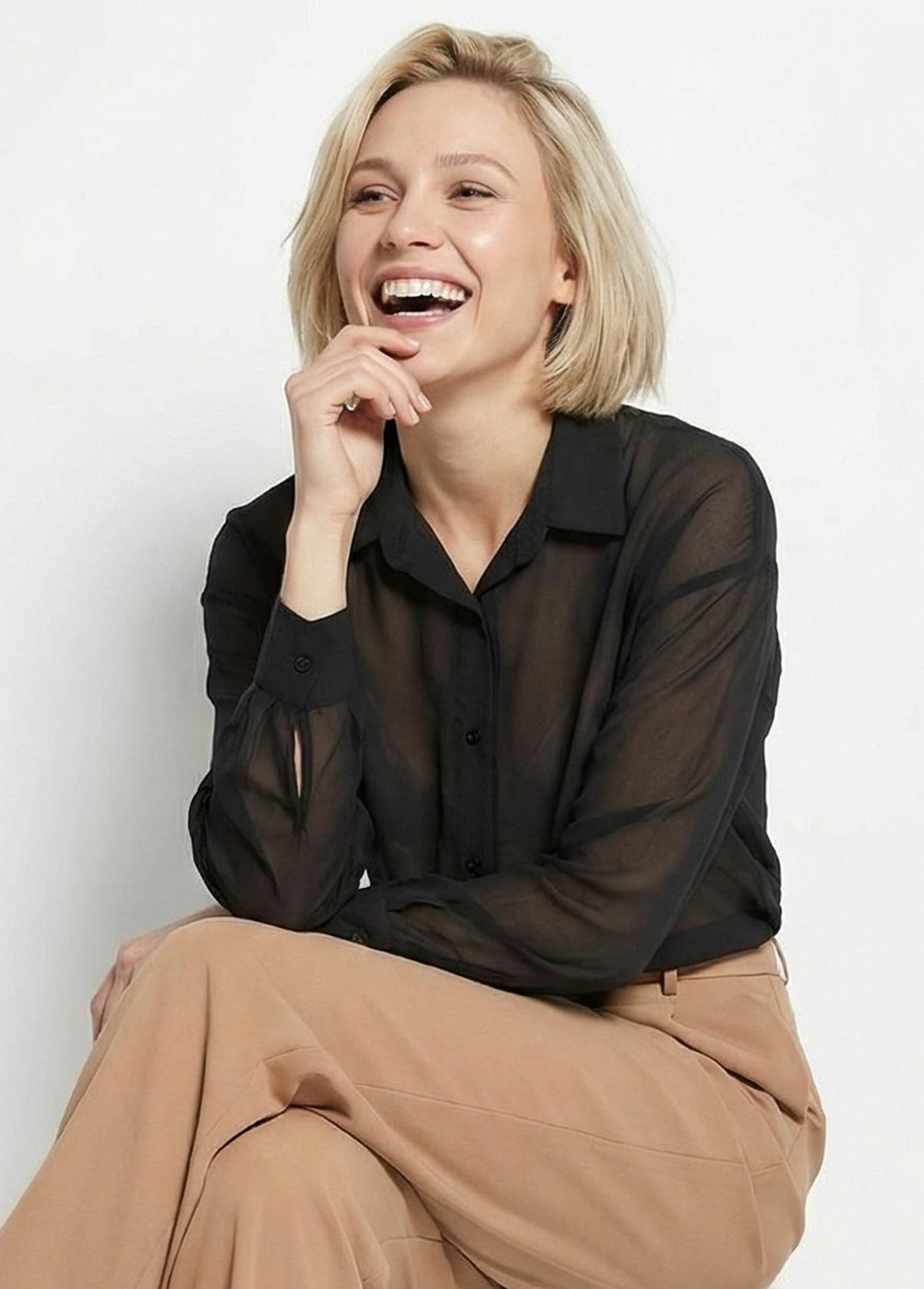 Chemisier vaporeux voile manches longues Femme Noir TM-CHERSA MV1