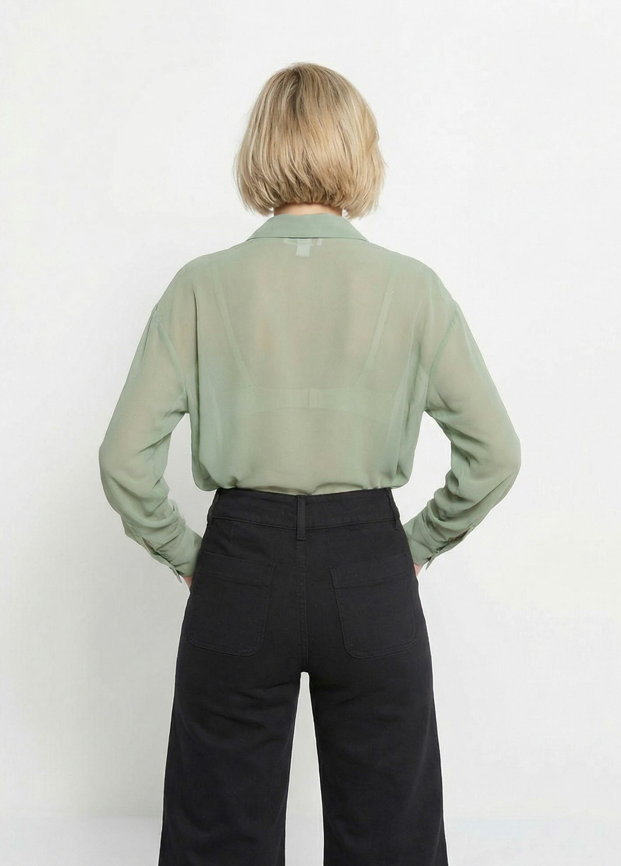 Chemisier vaporeux voile manches longues Femme Vert TM-CHERSA DO1