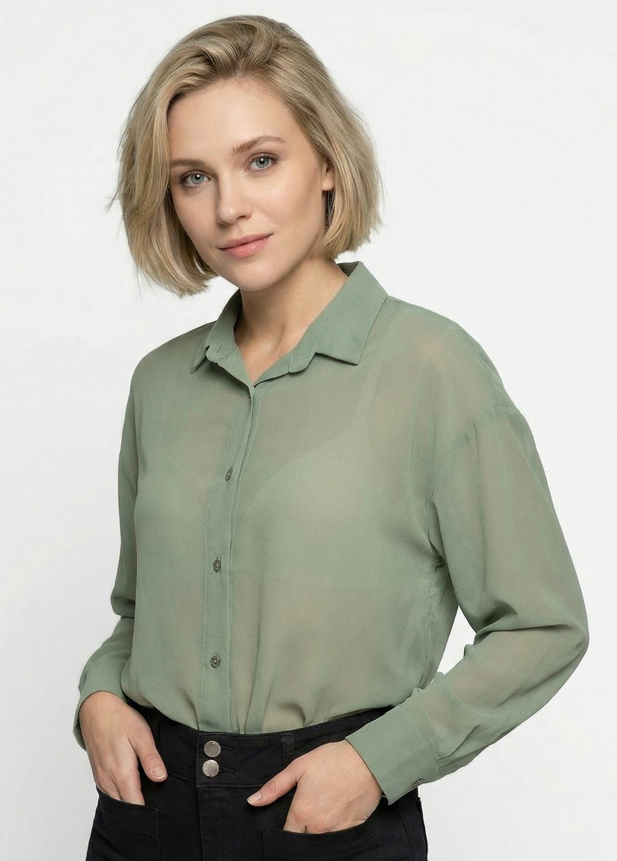 Chemisier vaporeux voile manches longues Femme Vert TM-CHERSA MV1