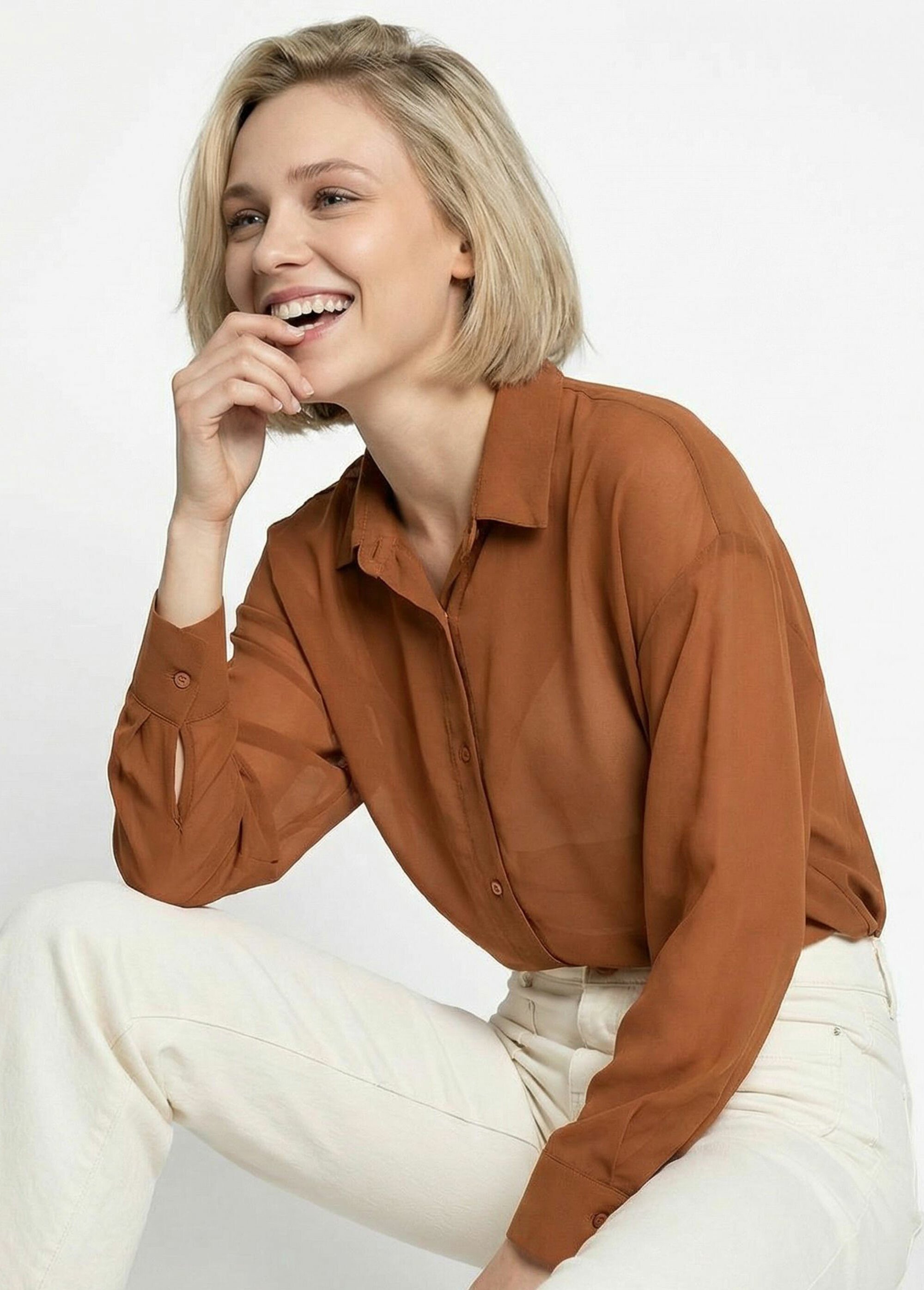 Chemisier vaporeux voile manches longues Femme Marron TM-CHERSA MV1