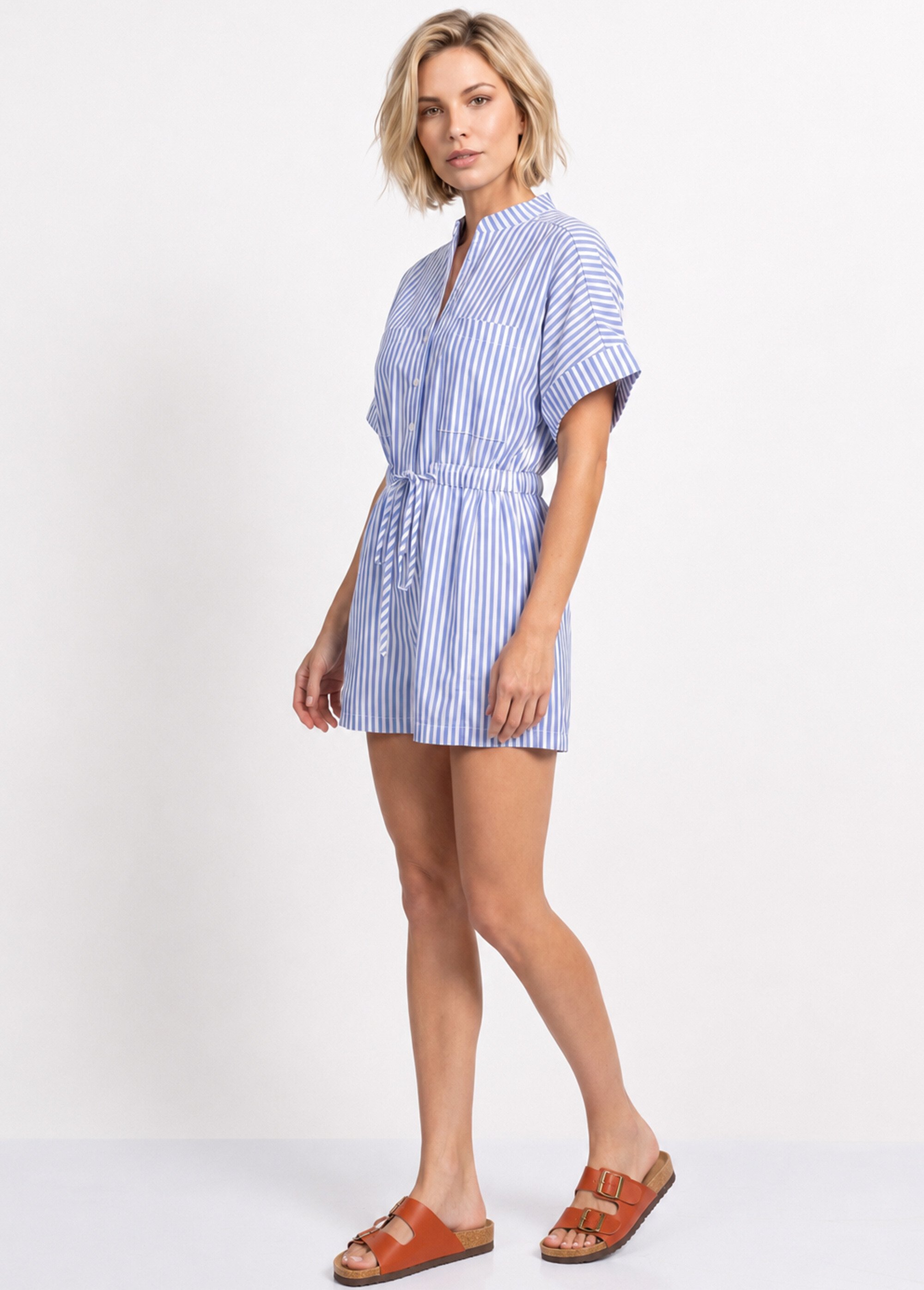 Combishort col montant à rayures Femme Bleu JB-A5042 DR1