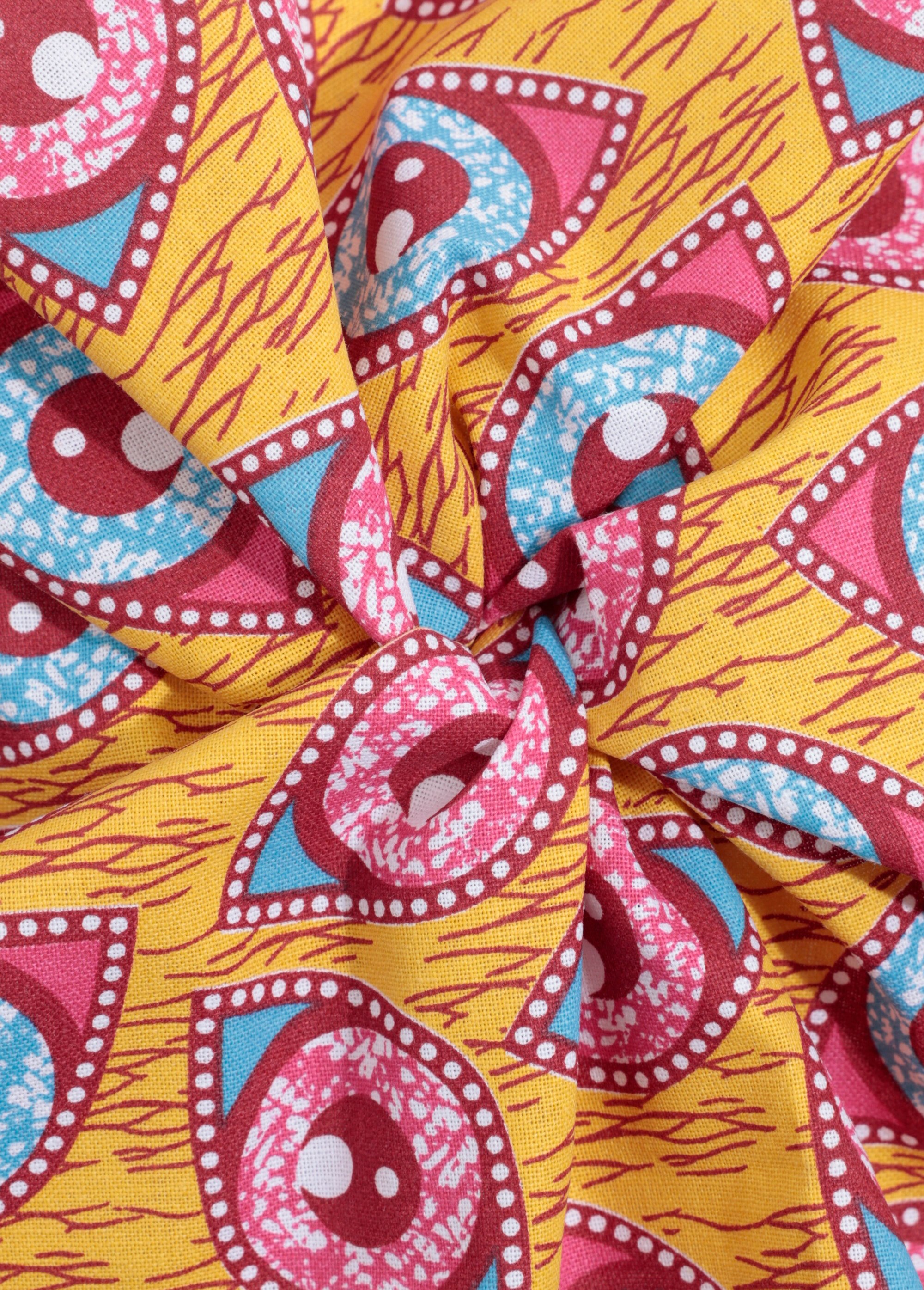 Coupon tissu coton imprimé ethnique 4J JAUNE COT131869 FA1