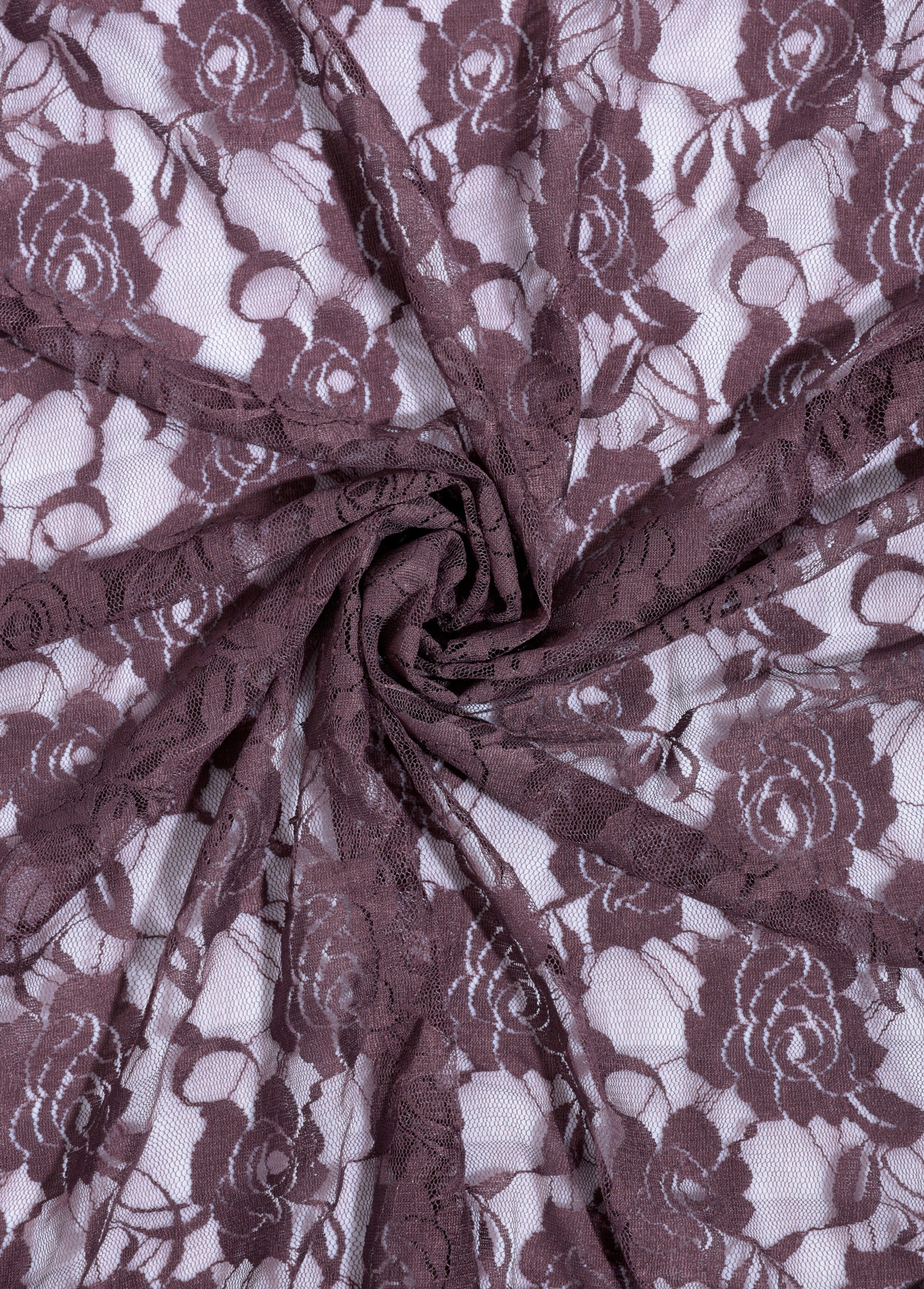 Coupon tissu habillement, dentelle fleurs RAISIN COT149162 FA1