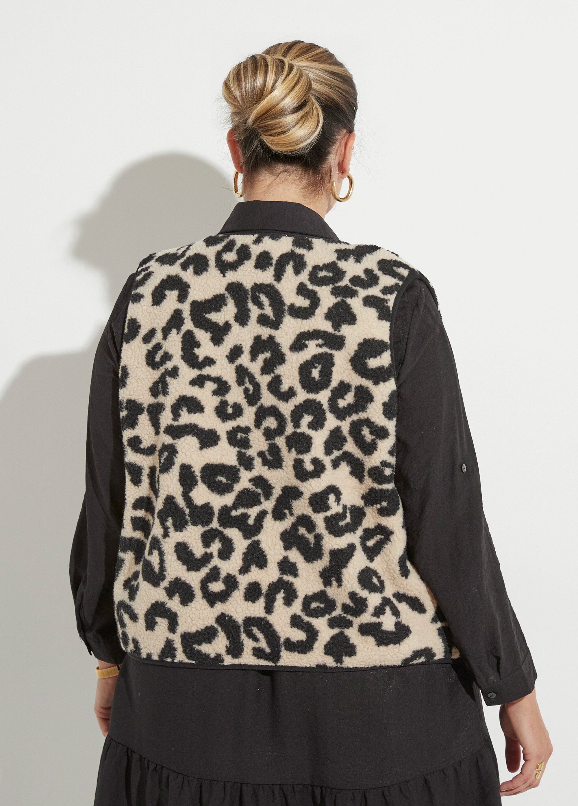 Gilet de berger sans manches, léopard Femme Grande Taille Noir MAE-M286-5-1678 DO1