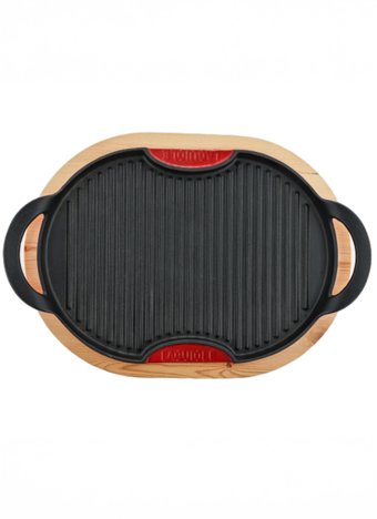 Gril ovale en fonte 36cm + support bois